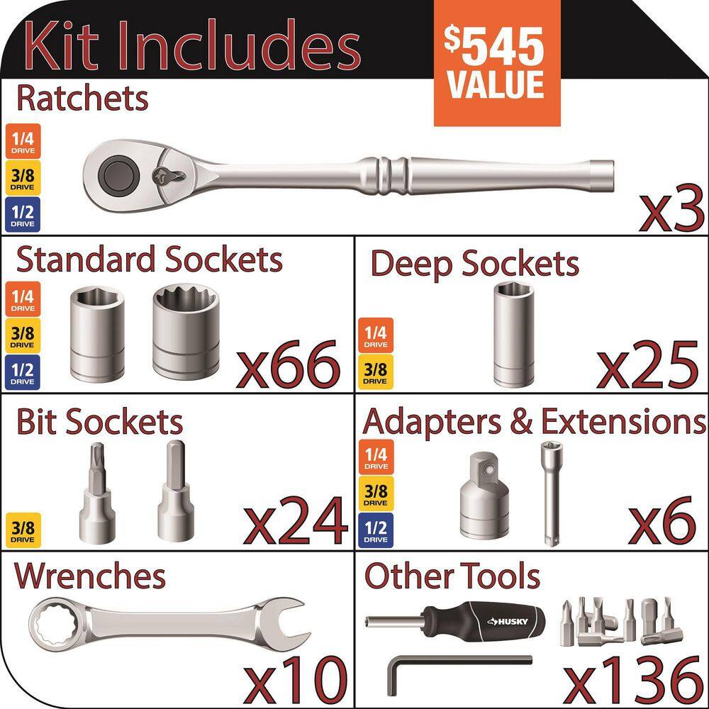 Husky H270CONNECTRM Mechanics Tool Set in Connect Trays (270-Piece)