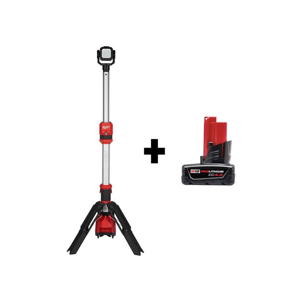 Milwaukee 2132-20-48-11-2440 M12 12-Volt Lithium-Ion Cordless 1400 Lumen ROCKET LED Stand Work Light with M12 4.0 Ah Battery