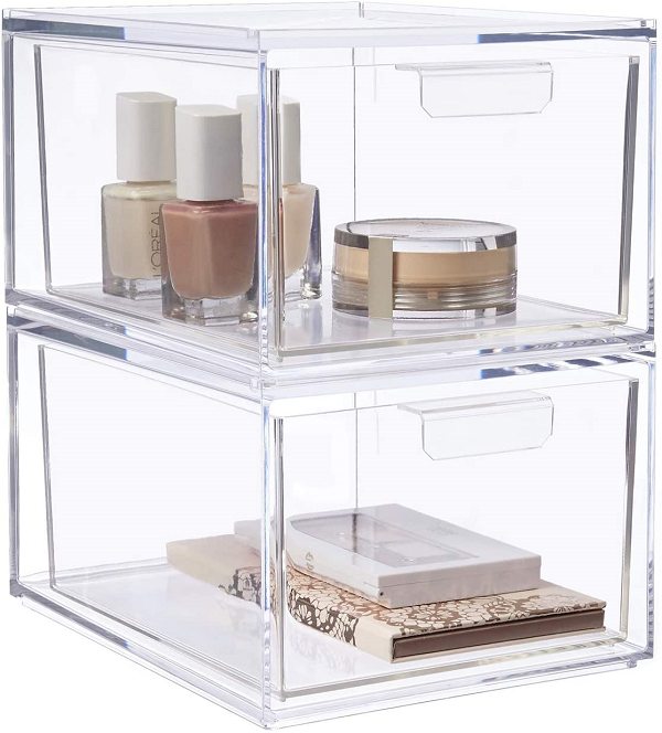 STORi Audrey Stackable Cosmetic Drawers Organizer 4-1/2″ Tall | set of 2 Clear