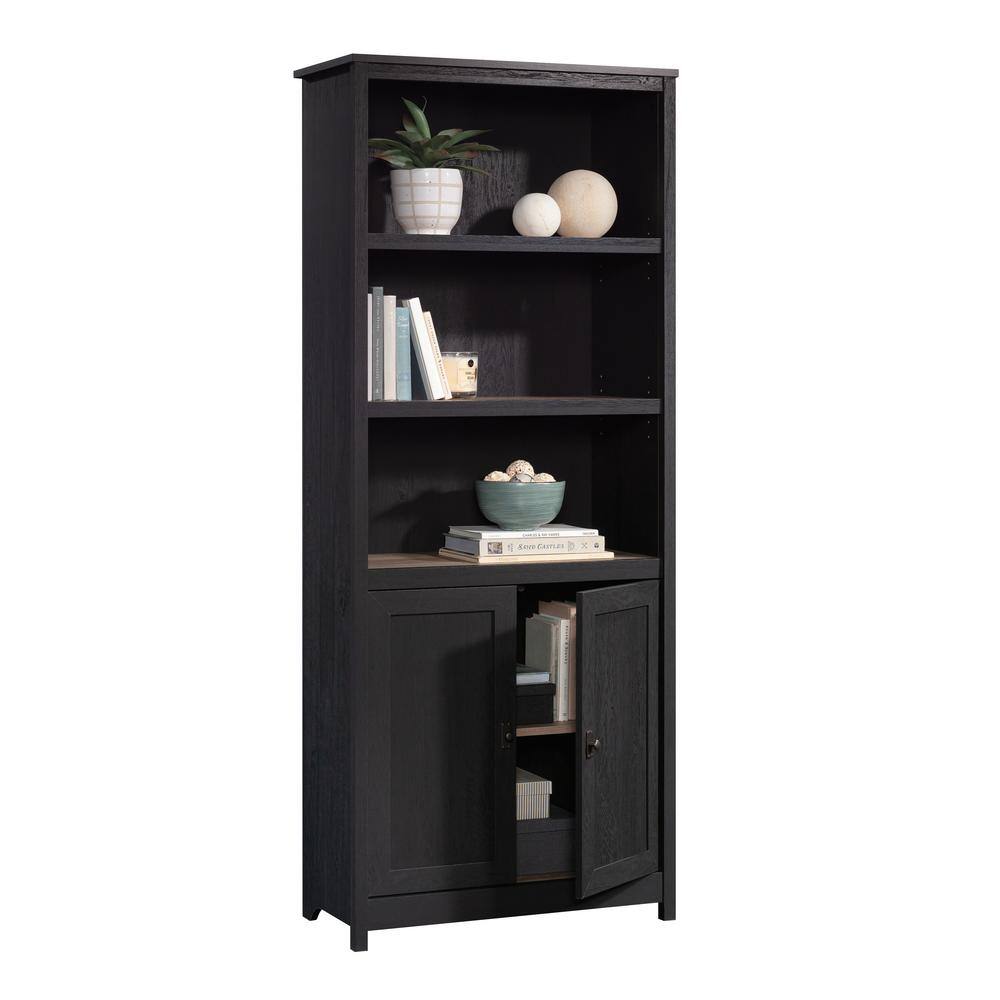 SAUDER Cottage Road 71.496 in. Raven Oak 5-Shelf Standard Bookcase with Doors