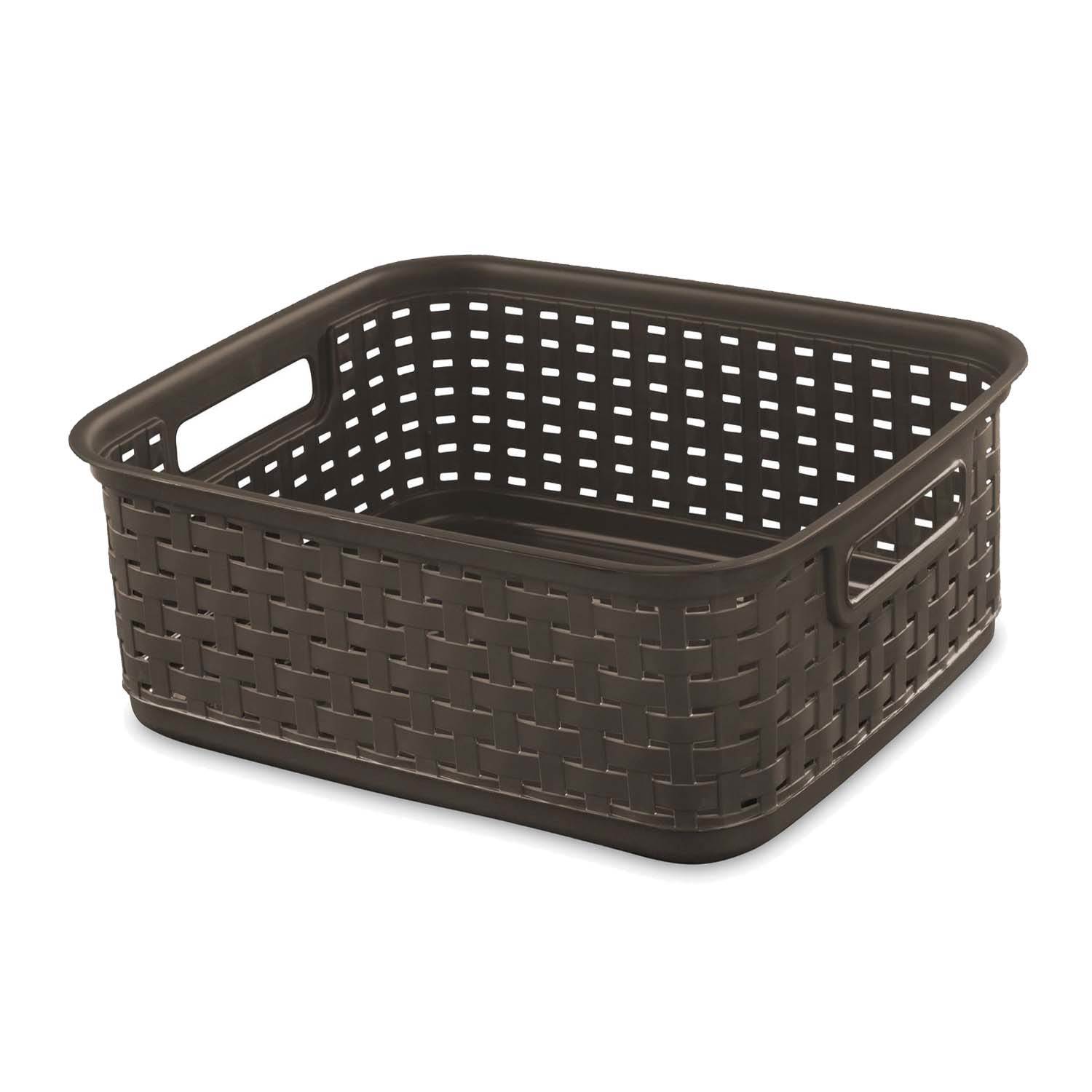 Sterilite Decorative Wicker Style Short Weave Storage Basket. Espresso (24 Pack)