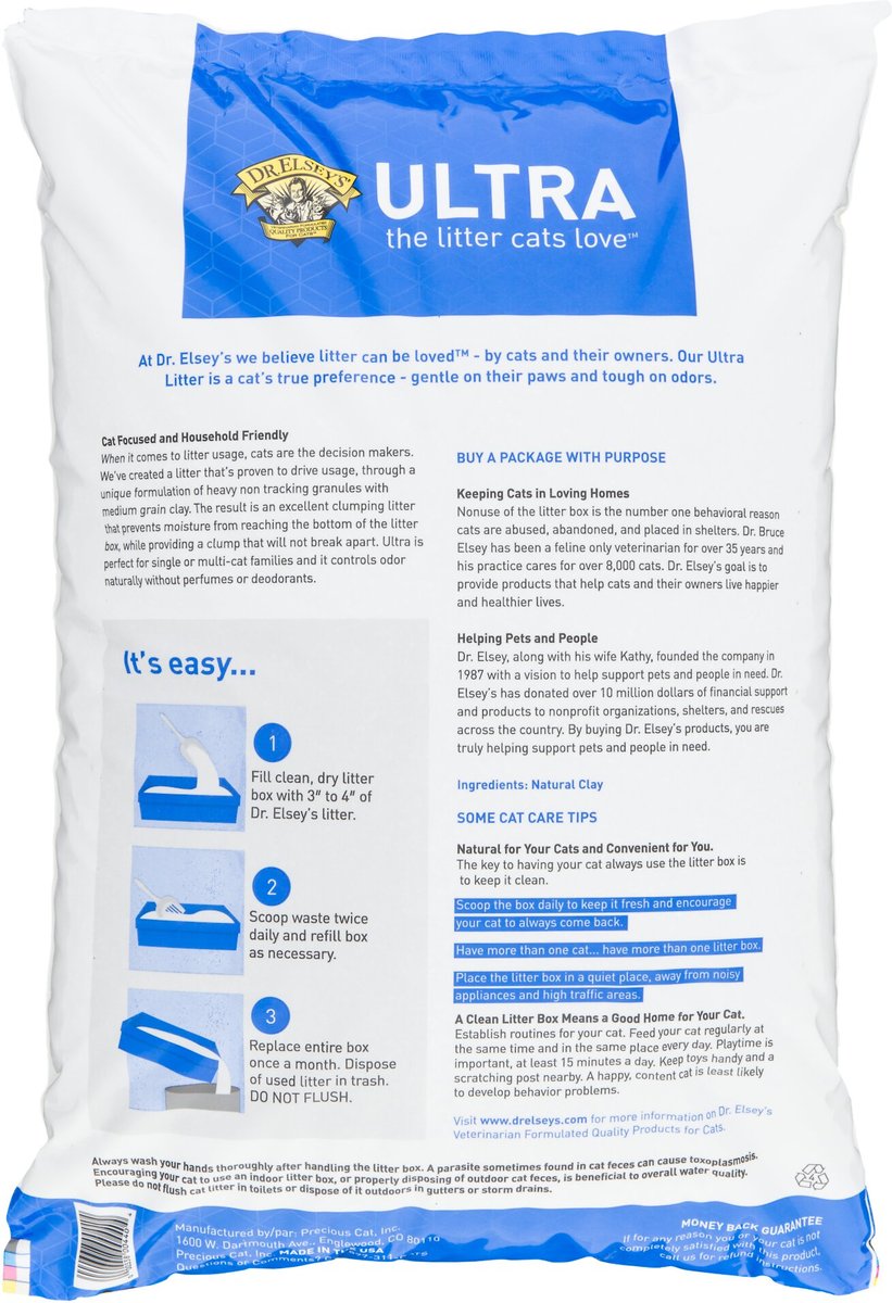 Dr. Elsey-s Premium Clumping Cat Litter Ultra Uncented | 99.9% Dust-Free. Hard Clumping. Superior Odor Control & Natural Ingredients. 40 Pound