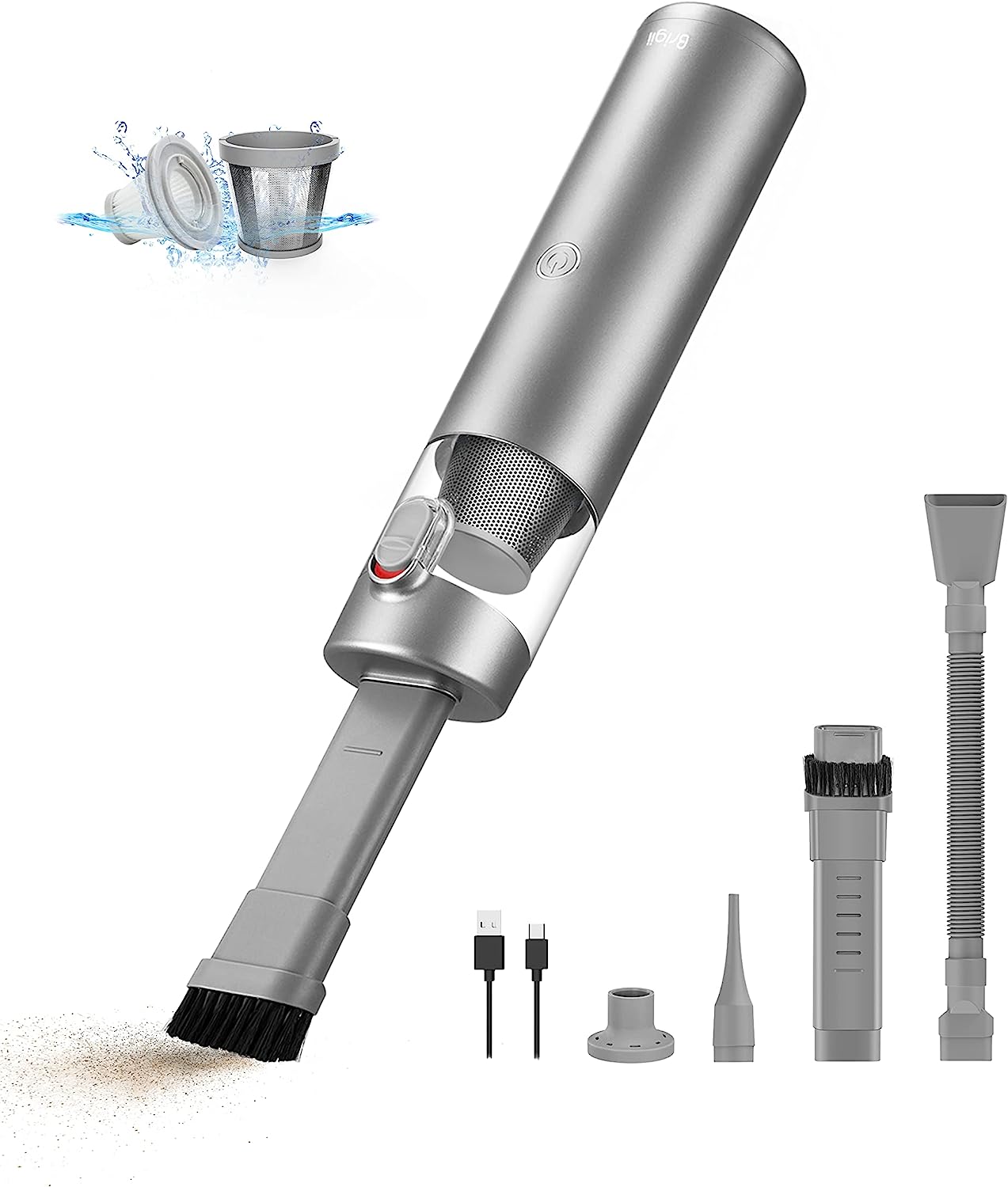 Brigii 3in1 Handheld Vacuum Cleaner for Small Messes.Mini Vacuum & Air Duster & Hand Pump.12V Lithium Cordless Car Vacuum. Hand Vacuum for Crevices. Keyboard Cleaner. USB Rechargeable-M1