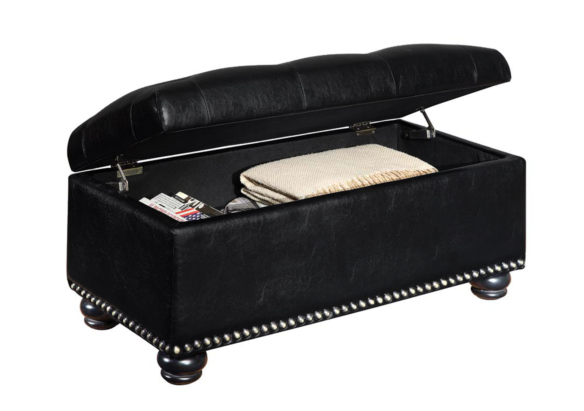 Convenience Concepts Designs4Comfort No Tools 7 Th Avenue Storage Ottoman. Black Faux Leather