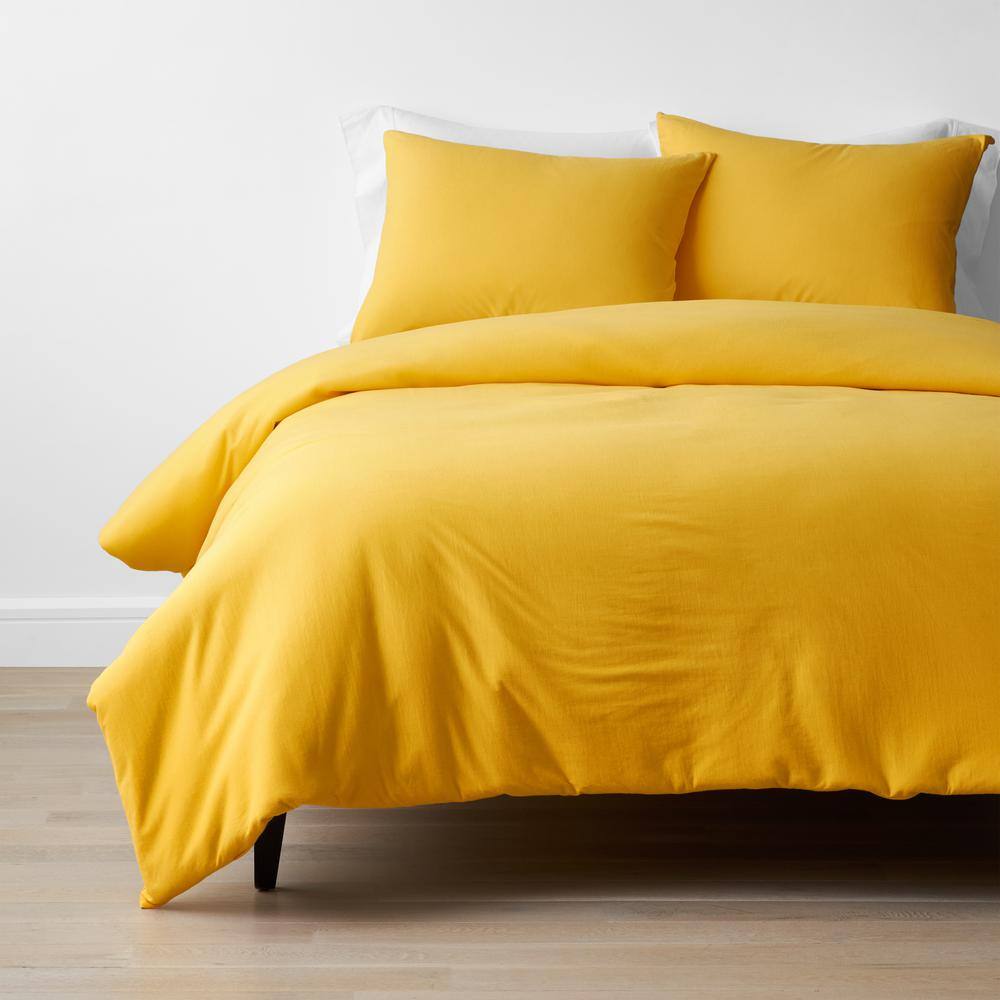 The Company Store  Company Cotton 4-Piece Yellow Solid Cotton Jersey Knit Queen Sheet Set - Yellow