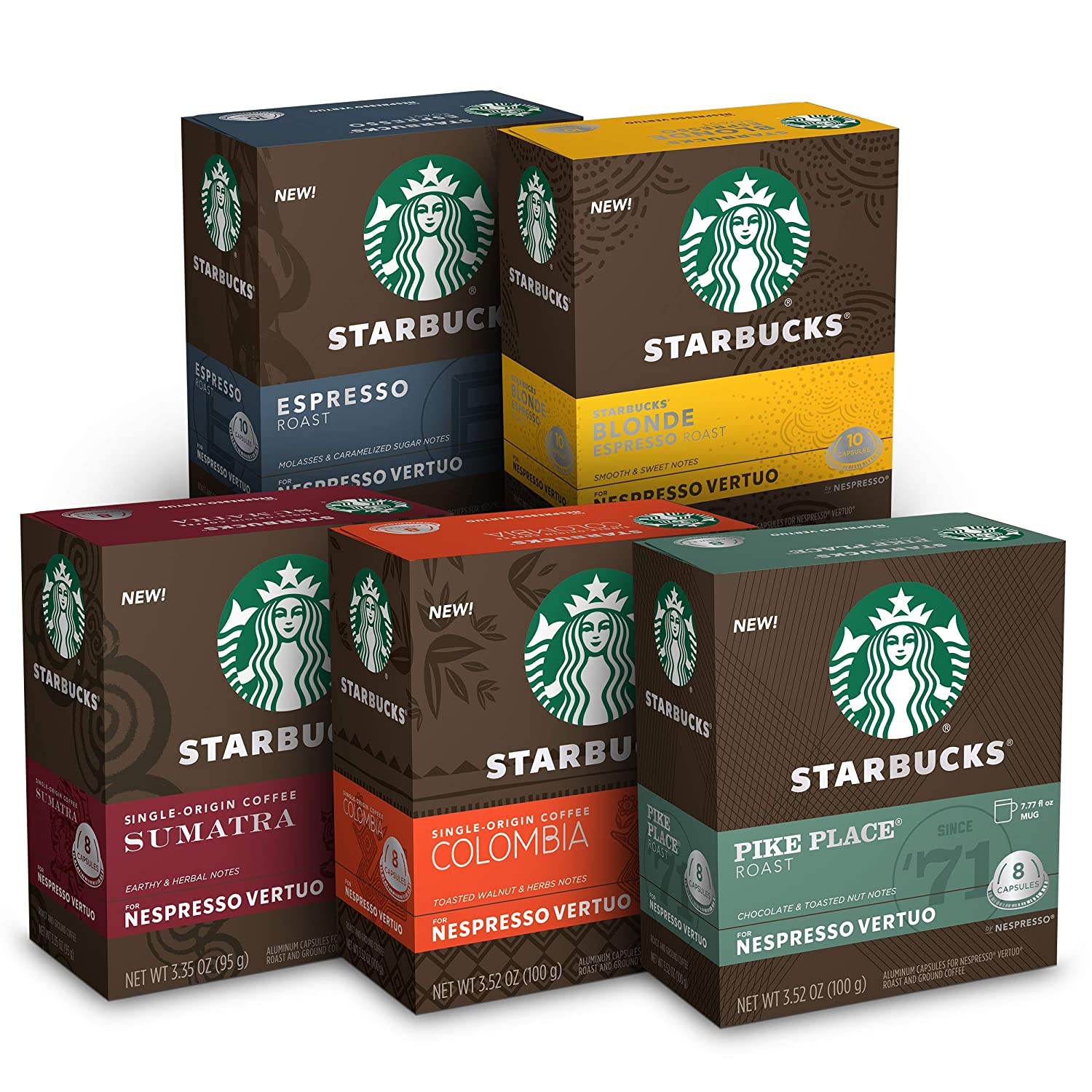 Starbucks by Nespresso Favorite Variety Pack Coffee & Espresso (44-count single serve capsules. compatible with Nespresso Vertuo Line System)