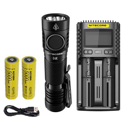 Combo: NITECORE E4K Next generation Flashlight - 4400 Lumens w/NL2150HPi  and  NL2150HPR Batteries +UMS2 Intelligent Charger  and  Eco-Sensa USB Cord