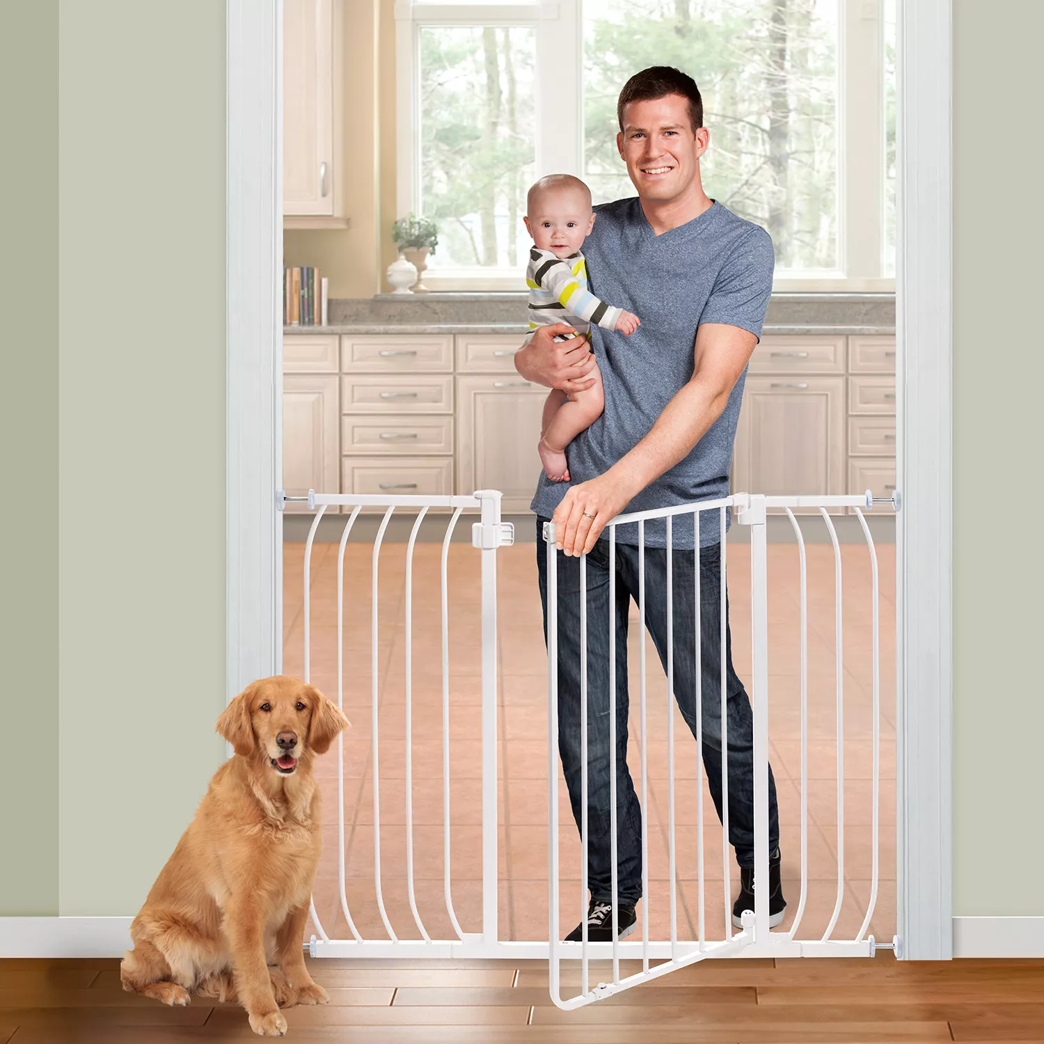 Summer Multi-Use Extra Tall Walk-Thru Baby Gate. Metal. White Finish – 36 Tall. Fits Openings up to 28 - 47.5 Wide. Baby and Pet Gate for Doorways and Stairways