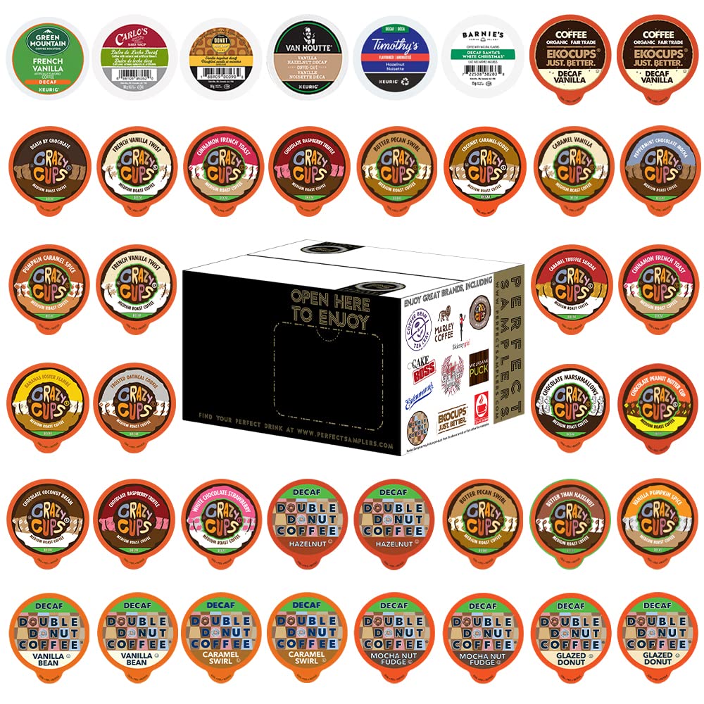 Flavored Decaf Coffee Pods Variety Pack. Great Mix of Decaffeinated Coffee Pods Compatible. 40 Count