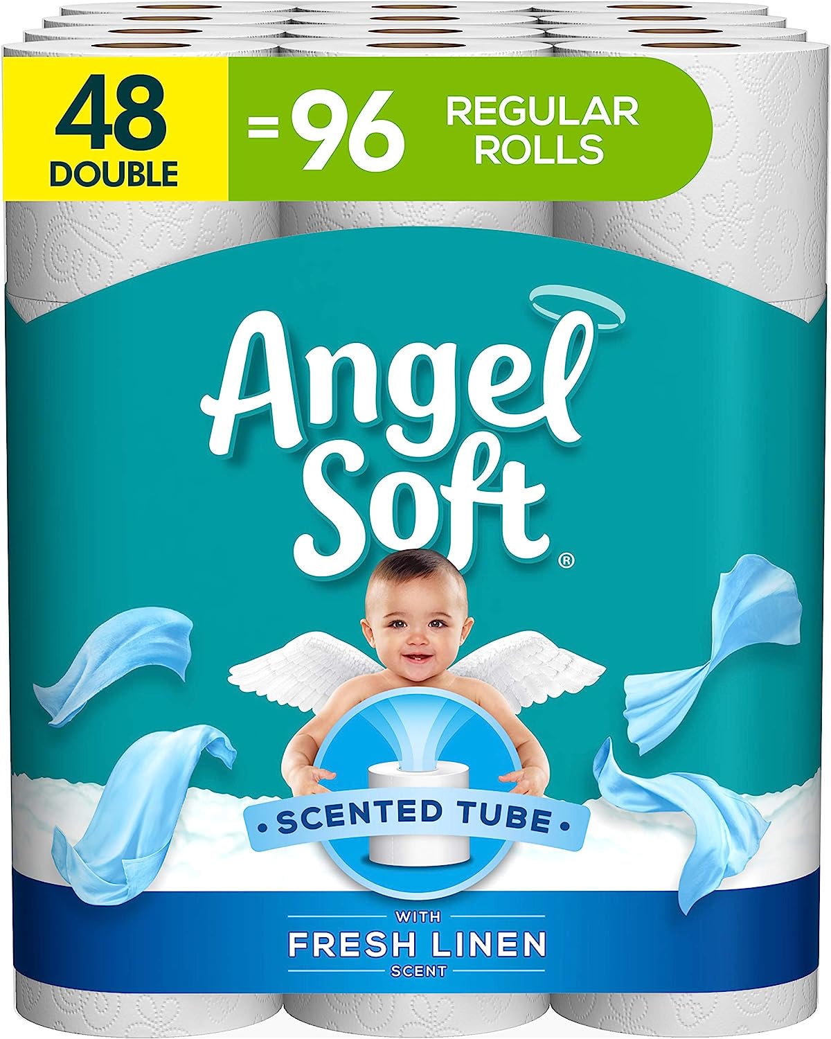 Angel Soft® Toilet Paper with Fresh Linen Scented Tube. 48 Double Rolls = 96 Regular Rolls. 2-Ply Bath Tissue