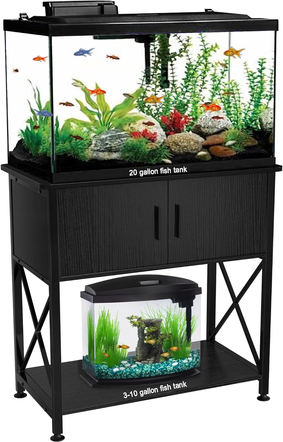 GDLF Fish Tank Stand Metal Aquarium Stand for up to 20 Gallon Long with Cabinet for Fish Tank Accessories Storage.28.7″ L