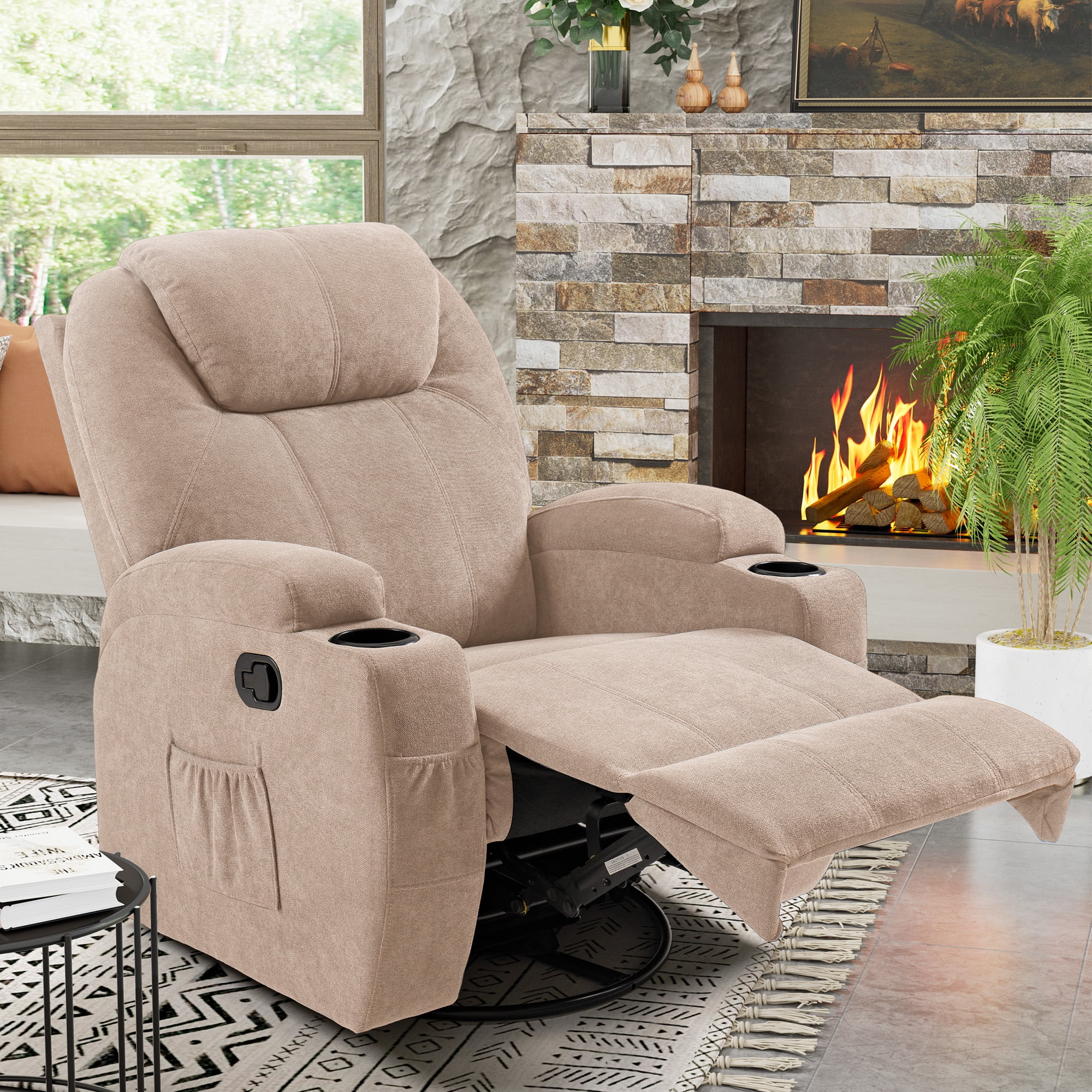 Vineego Fabric Power Massage Lift Recliner Chair with Heat & Vibration for Elderly.Beige