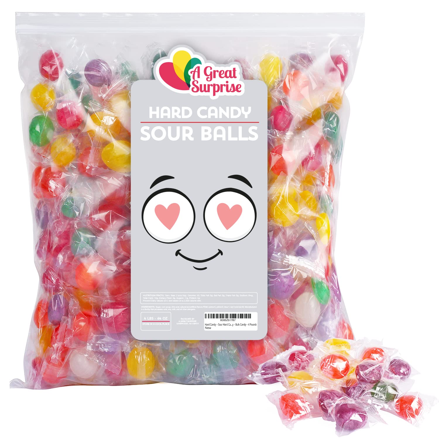 A Great Surprise. Hard Candy – Sour Hard Candy – Washburn Sour Balls - Old Fashioned Candy - Sour Fruit Balls Assorted Candy – Bulk Candy – 4 Pounds