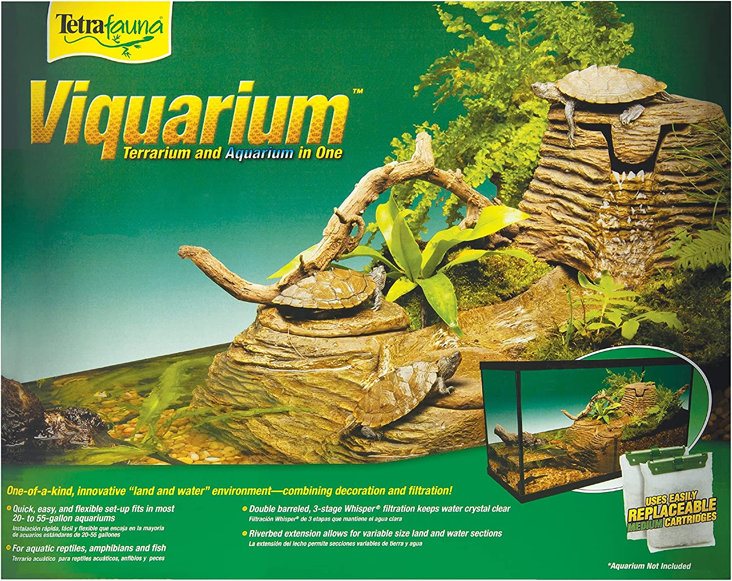 TetraFauna Viqaquarium. All-In-One Terrarium And aquarium. Ideal For Aquatic Reptiles And Amphibians. 20-55 gal