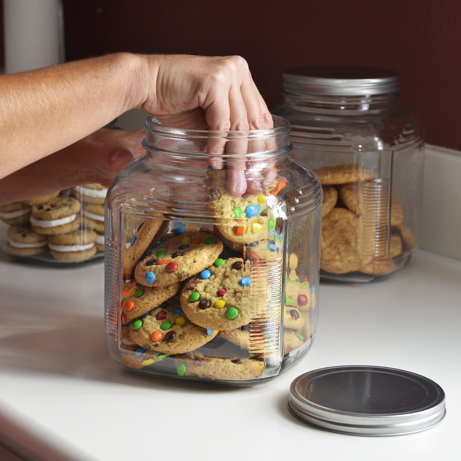 Anchor Hocking Clear Glass Cracker Jar with Brushed Aluminum Lid. 1 Gallon - 4 Pack