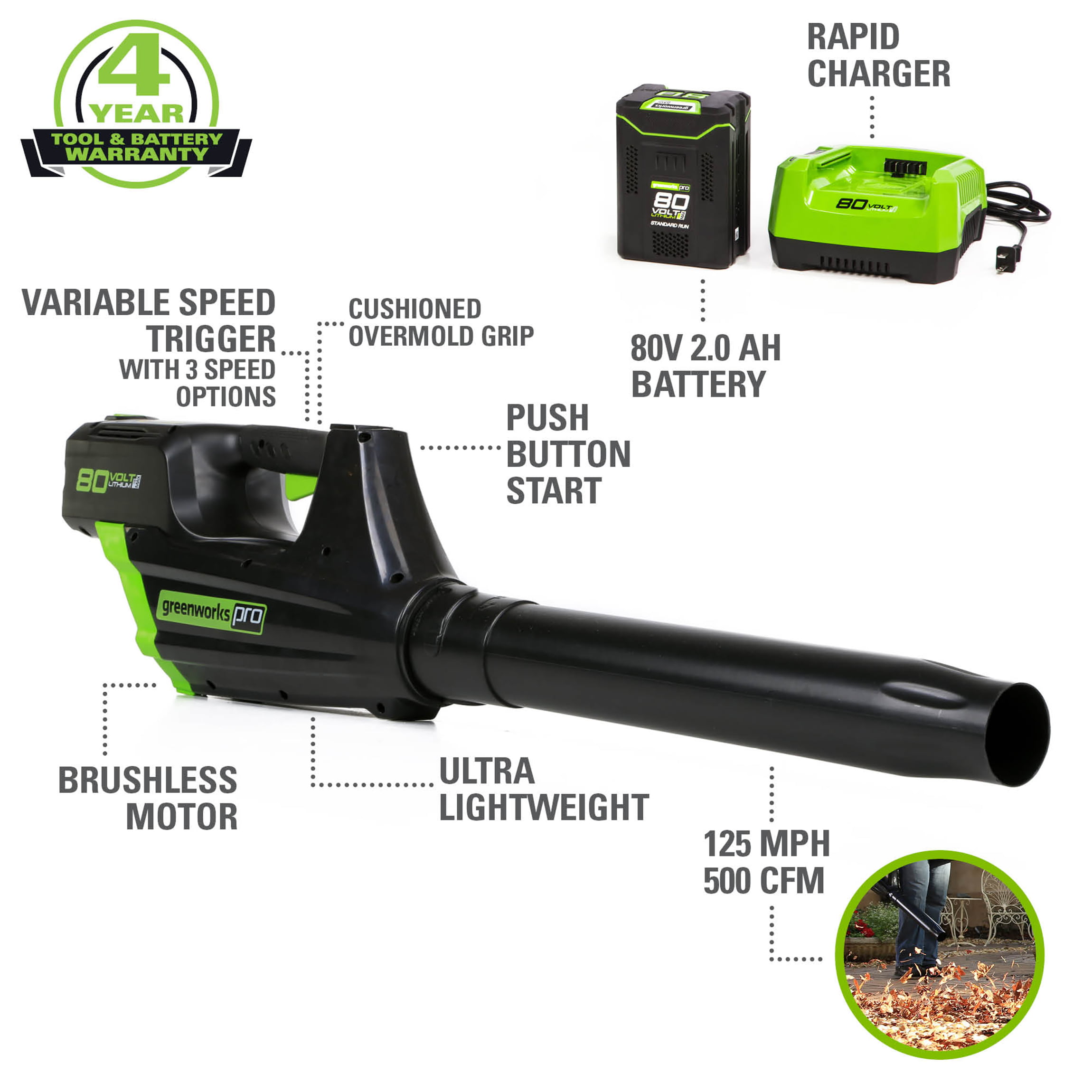 Greenworks 12 Amp 375 CFM Corded Electric Leaf Blower/Mulcher/Vacuum. 24022
