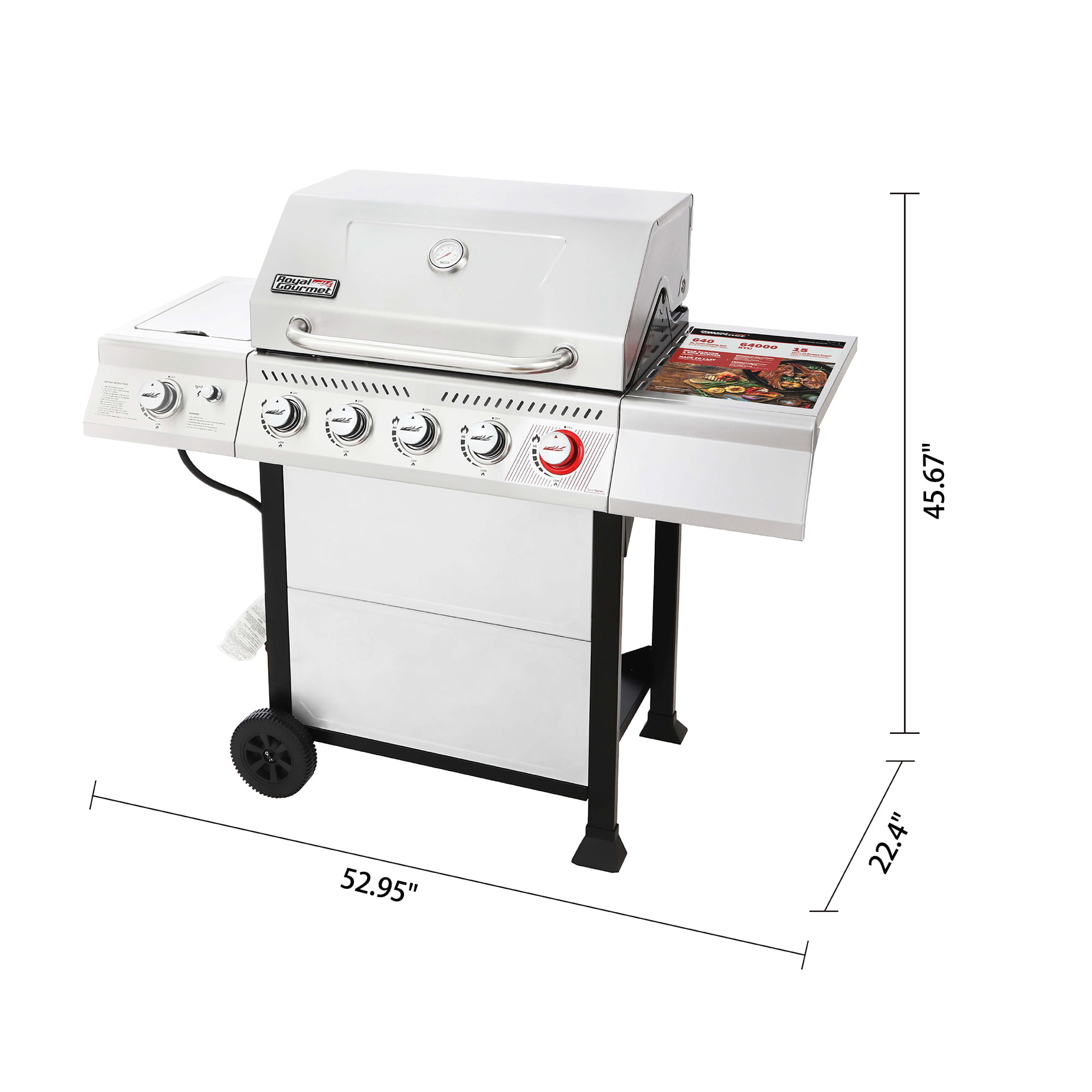 Royal Gourmet GA5401T 5-Burner BBQ Liquid Gas Grill with Sear Burner and Side Burner. 64.000 BTU