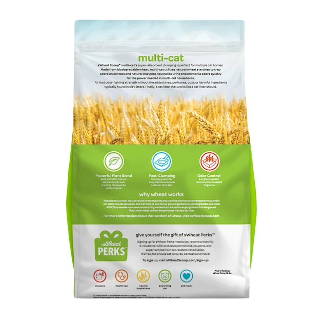 Swheat Scoop Unscented Scoopable Multi-Cat Litter. 25 lbs – 36 lbs.