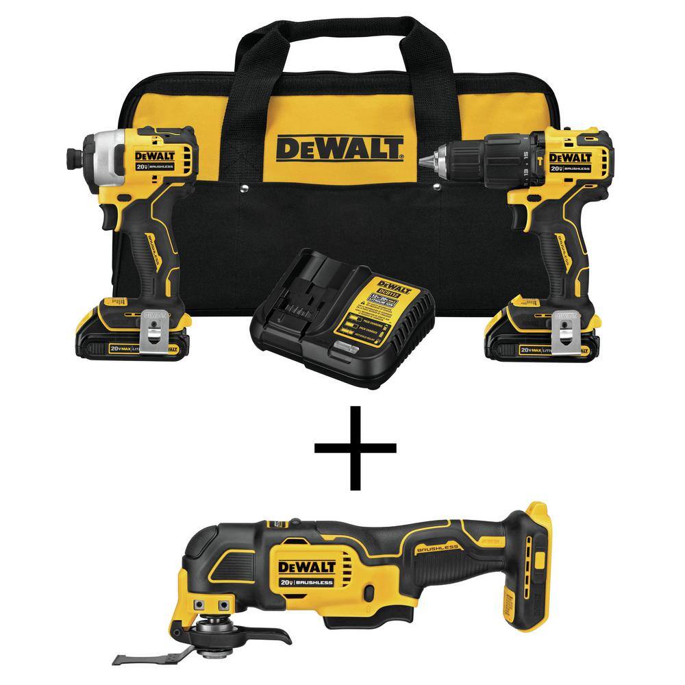 DEWALT DCK279C2WDCS354 ATOMIC 20V MAX Cordless Brushless Hammer Drill/Impact 2 Tool Combo Kit. Oscillating Tool. and (2) 1.3Ah Batteries