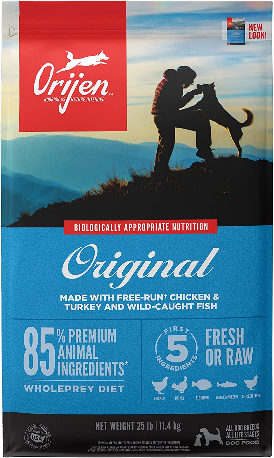 ORIJEN Original Grain Free High Protein Fresh & Raw Animal Ingredients Dry Dog Food. 4.5 lbs – 25 lbs