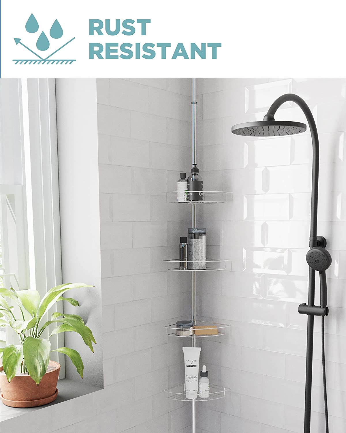 Zenna Home 2156NN Tension Pole Shower Caddy. Nickel