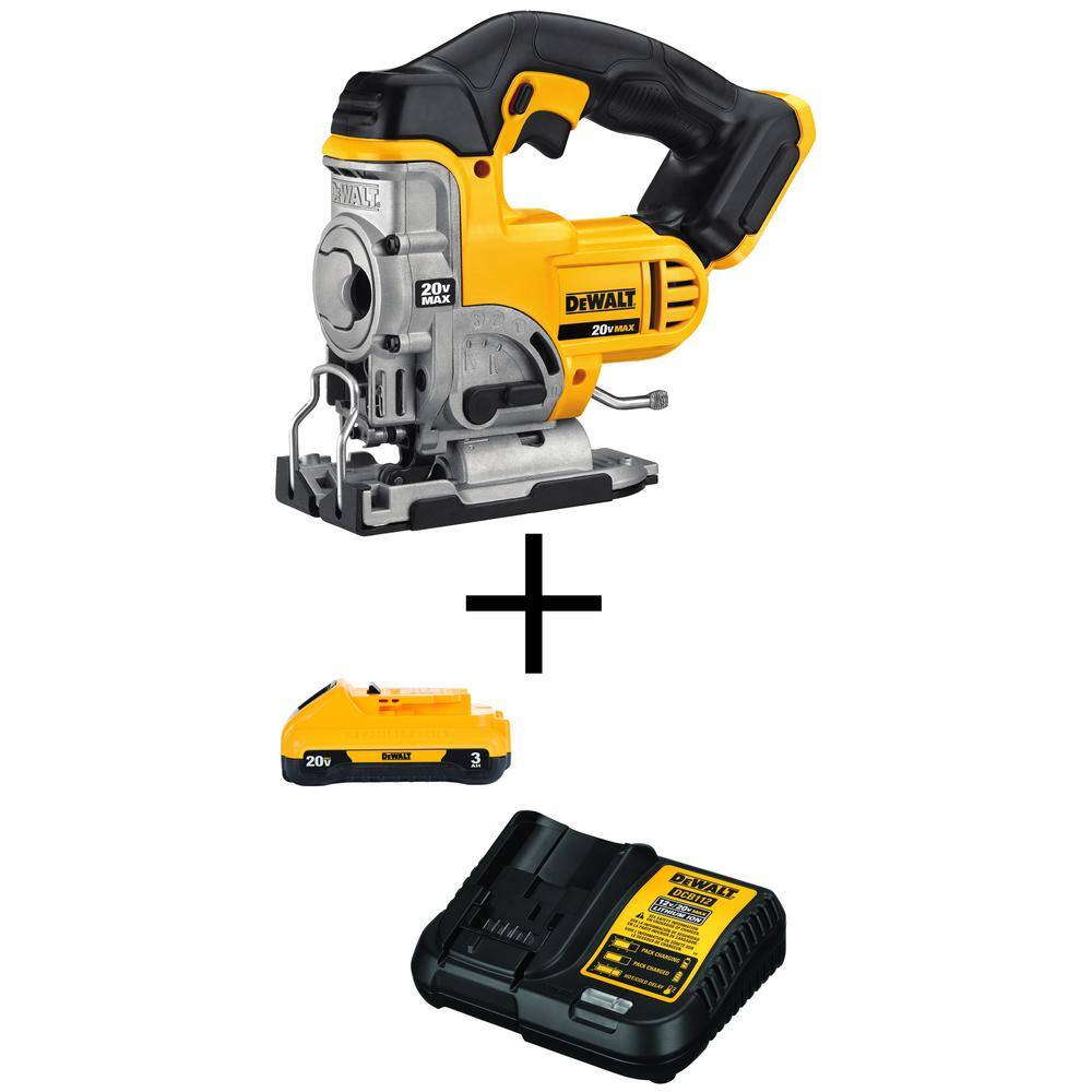 DEWALT DCS331BW230C 20V MAX Cordless Jig Saw. (1) 20V MAX Compact Lithium-Ion 3.0Ah Battery. and 12V-20V MAX Charger