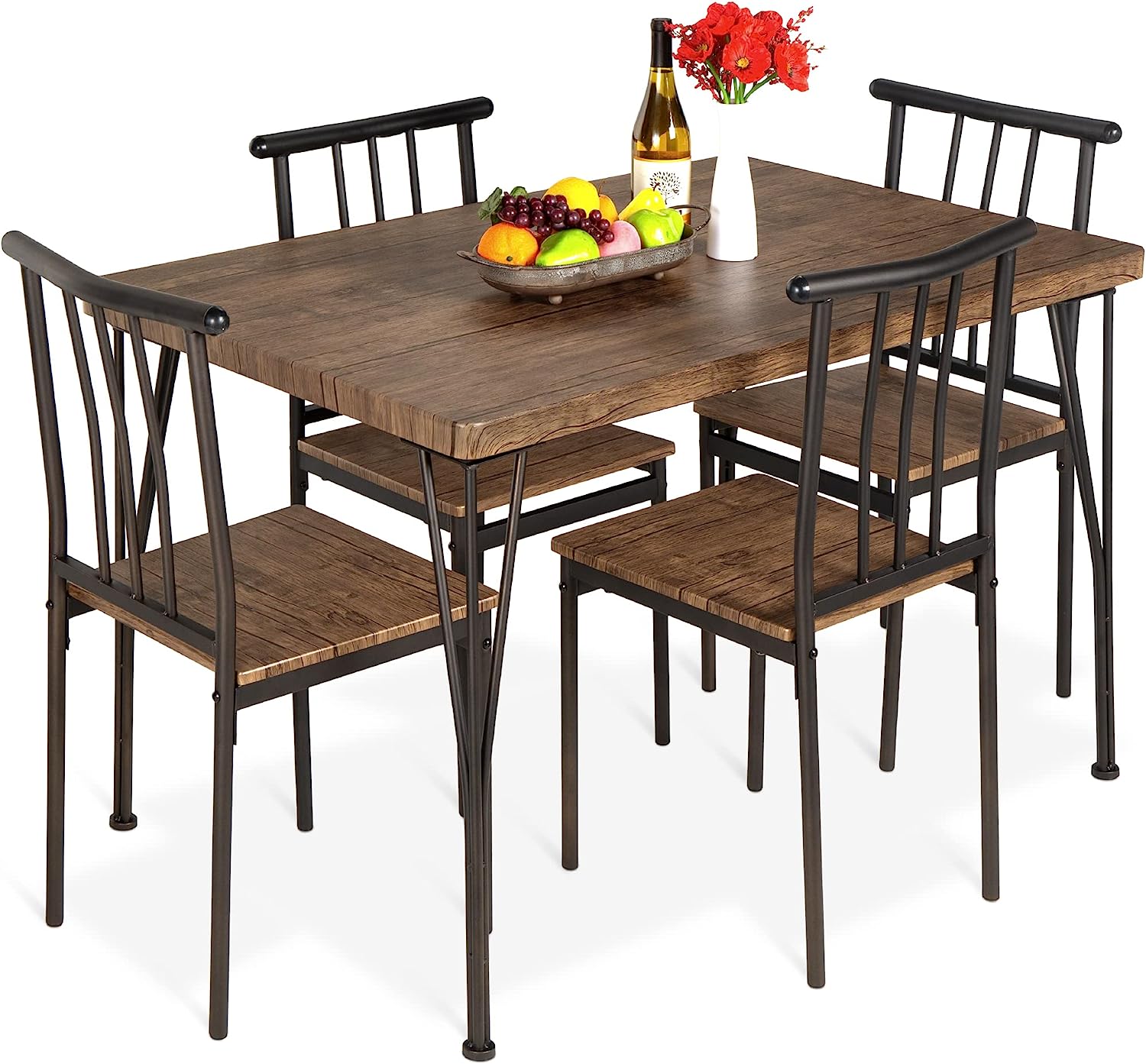 Best Choice Products 5-Piece Metal and Wood Indoor Modern Rectangular Dining Table Furniture Set for Kitchen. Dining Room. Dinette. Breakfast Nook w/ 4 Chairs - Drift Brown