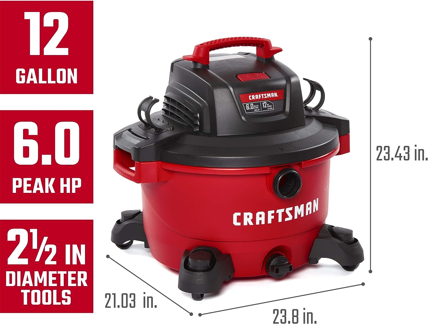 CRAFTSMAN CMXEVBE17594 12 Gallon 6.0 Peak HP Wet/Dry Vac. Portable Shop Vacuum with Attachments. Red