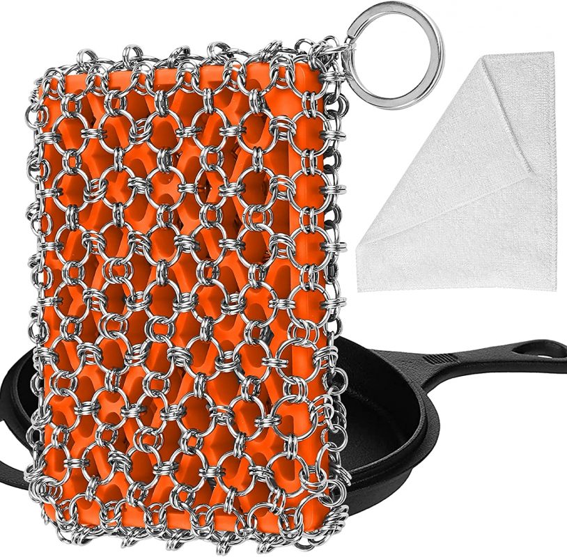Herda Cast Iron Skillet Scrubber. Chainmail Scrubber Cast Iron Cleaner Set 316 Stainless Steel