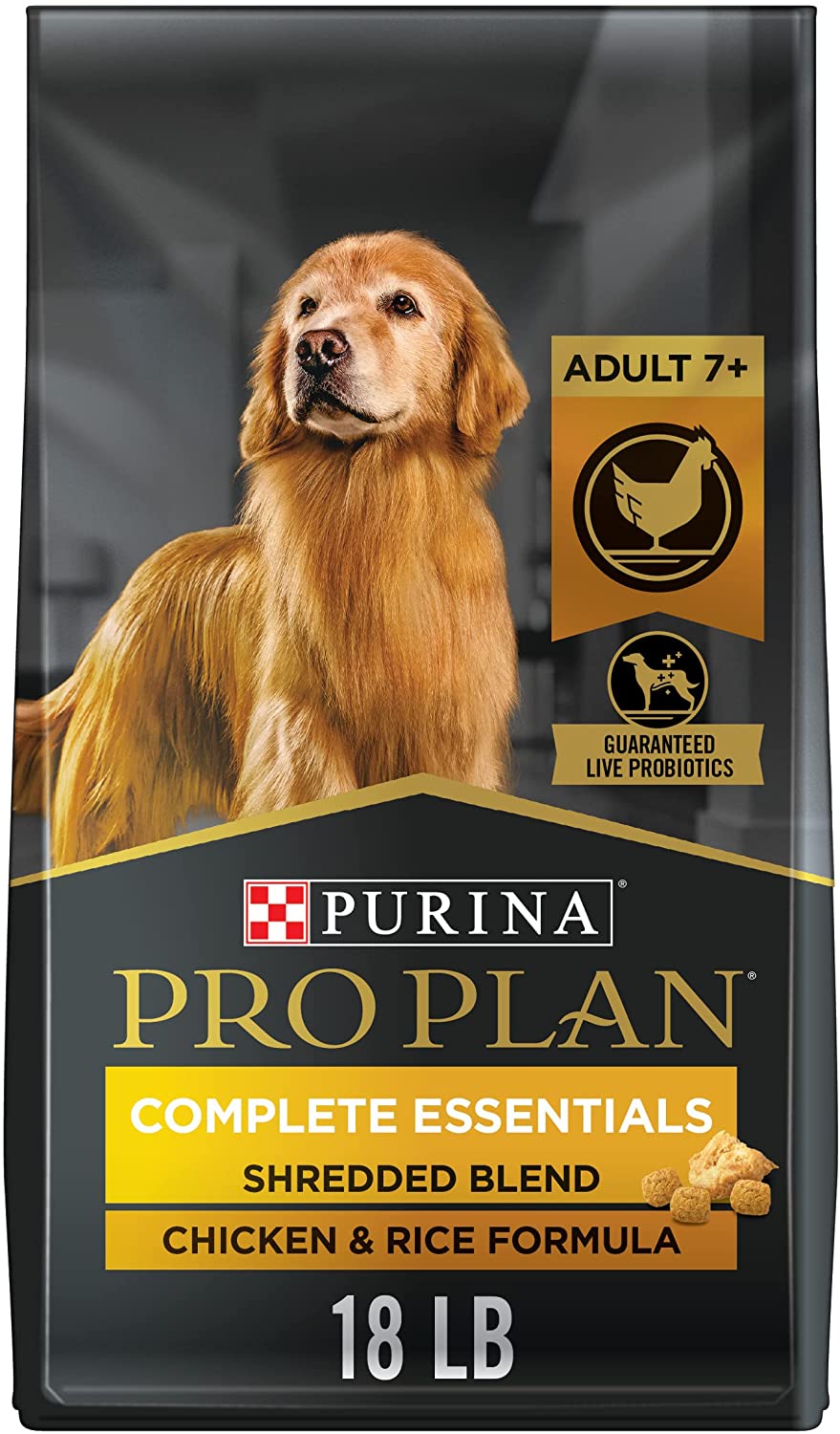 Purina Pro Plan Senior Dry Dog Food With Probiotics for Dogs. Shredded Blend Chicken and Rice Formula - 18 lb. Bag