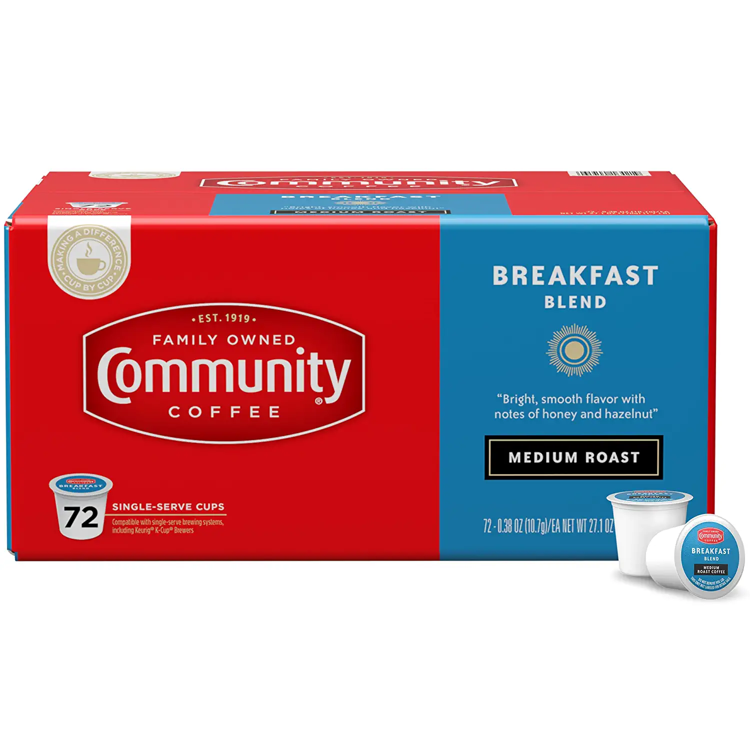 Community Coffee Breakfast Blend 72 Count Coffee Pods Medium Roast. Compatible with Keurig 2.0 K-Cup Brewers. 72 Count (Pack of 1)