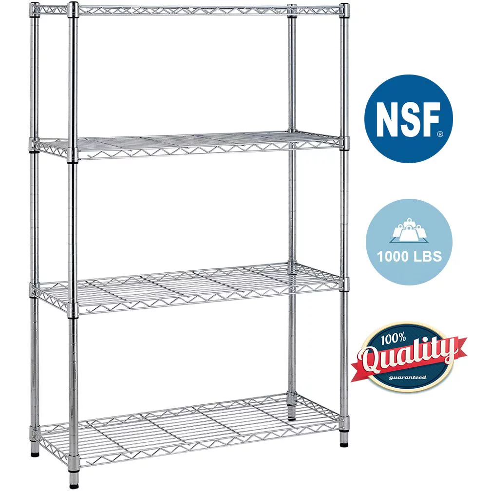 BestOffice 4 Shelf Wire Shelving.Height Adjustable Metal Shelving.for 1000 LBS Capacity.Chrome