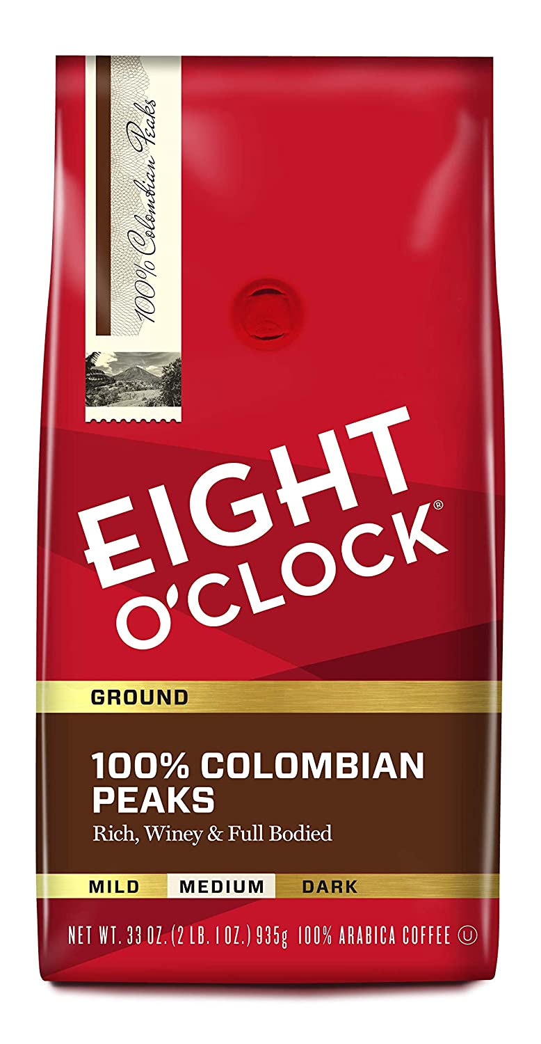 Eight O-Clock Coffee 100% Colombian Peaks. Medium Roast. Ground Coffee. 33 Ounce (Pack of 1). 100% Arabica. Kosher Certified