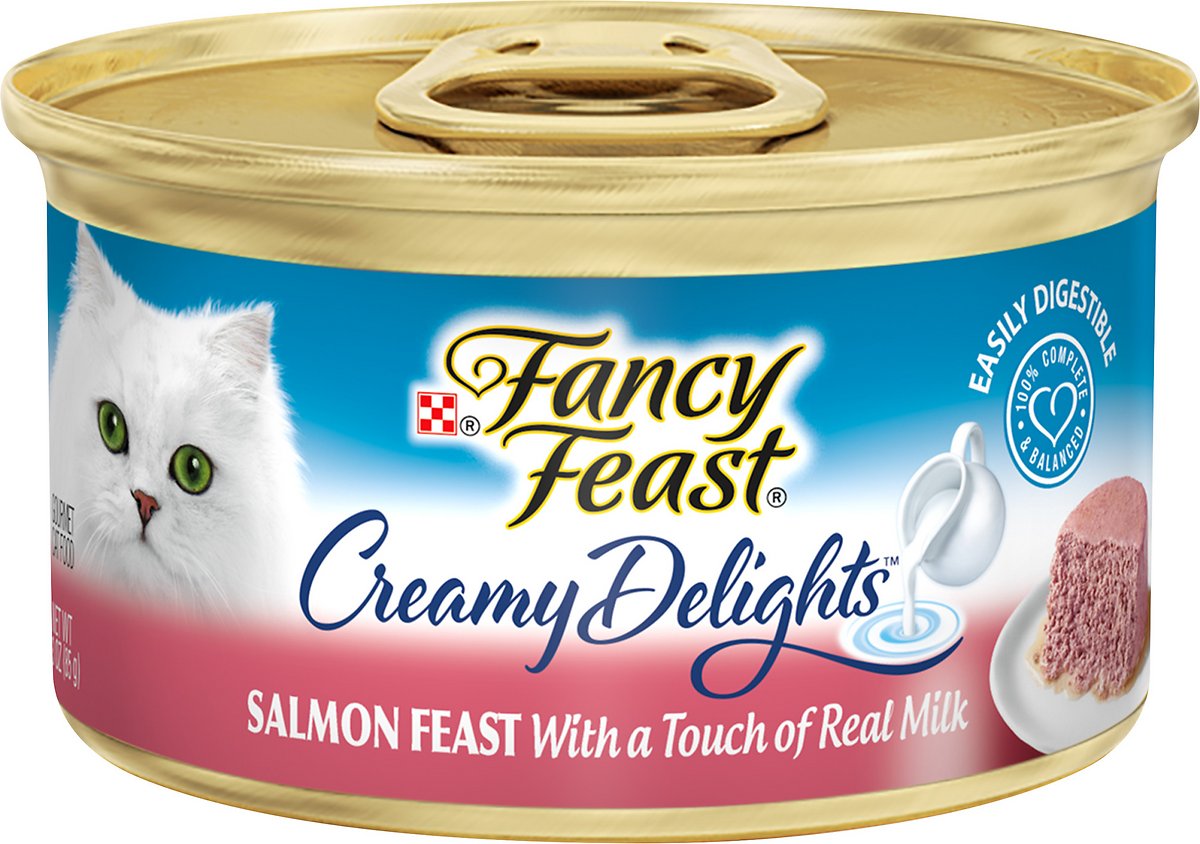 Purina Fancy Feast Pate Wet Cat Food. Creamy Delights Salmon Feast With a Touch of Real Milk - (24) 3 oz. Cans