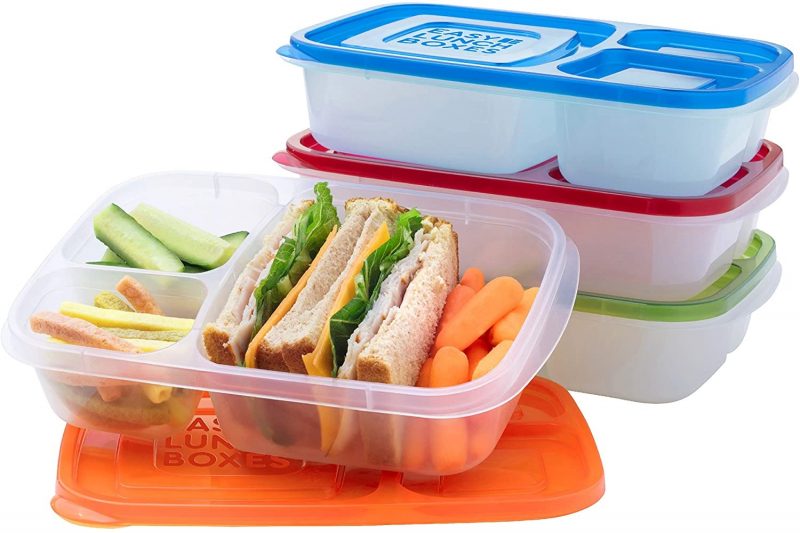 Easylunchboxes Bento Lunch Box Containers 3-Compartment. Set of 4. Classic.