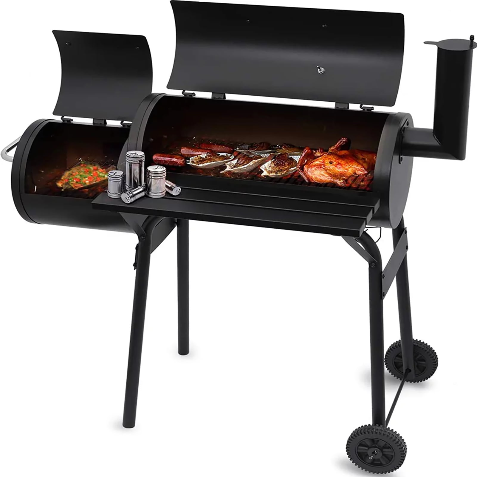 AEDILYS 41″ Charcoal Barrel Grill with Offset Smoker. Black