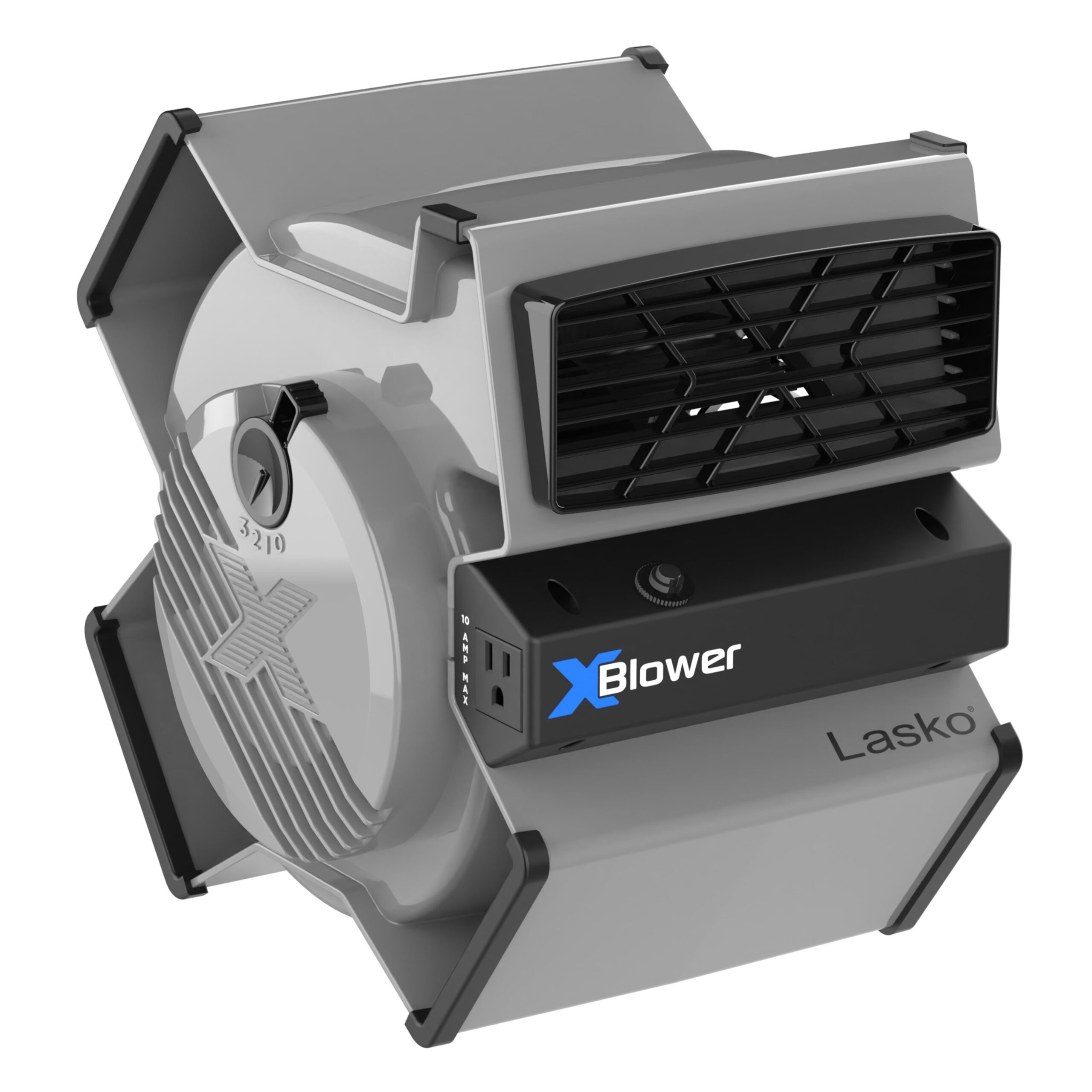 Lasko X-Blower 6 Position Blower Fan with Accessory Outlet and USB Ports. X12904. Gray
