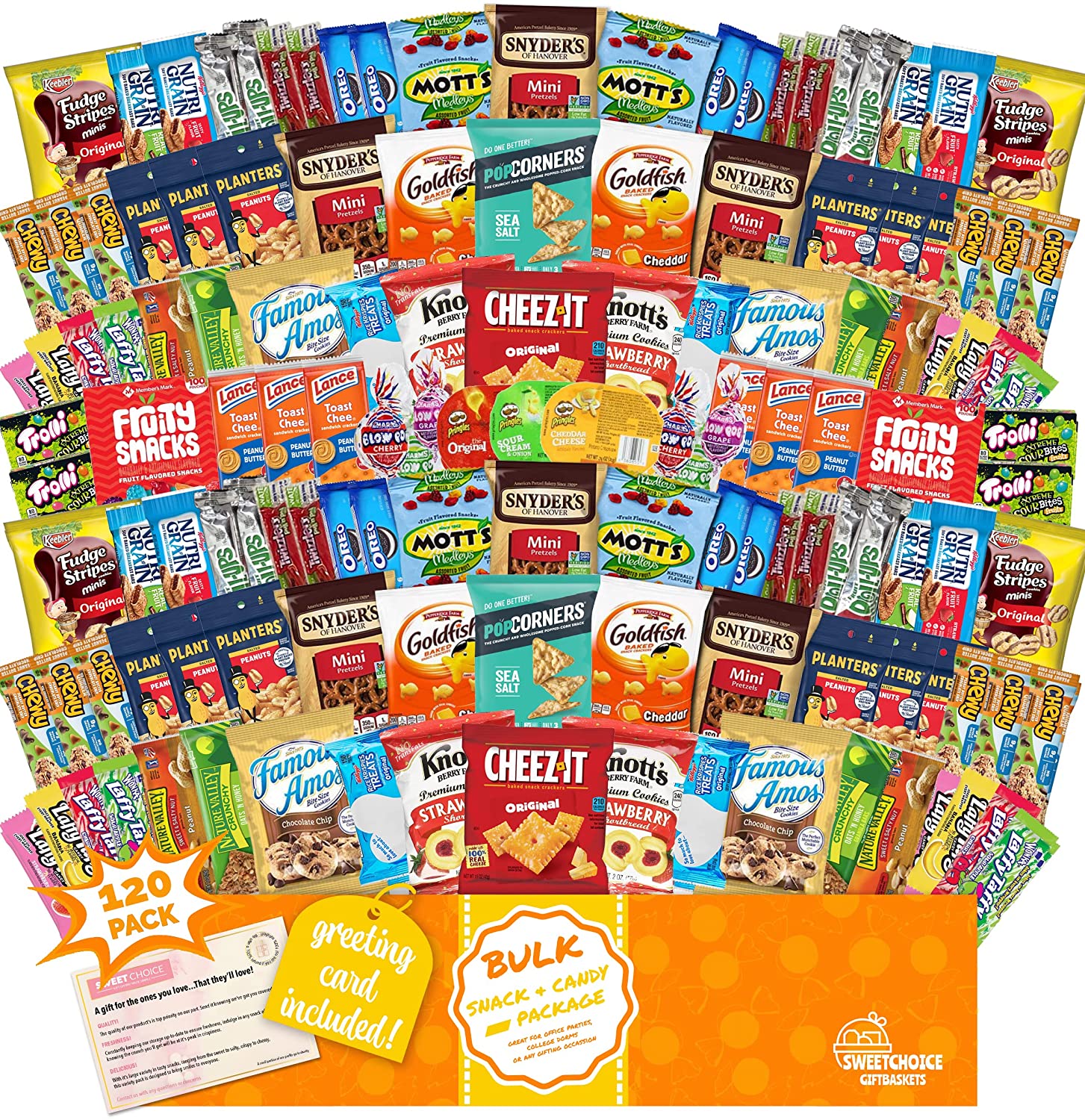 Snack Box Care Package (120 Count) Graduation 2023 Variety Snacks Gift Box - College Students. Military. Work or Home - Chips Cookies & Candy! Sweet Choice