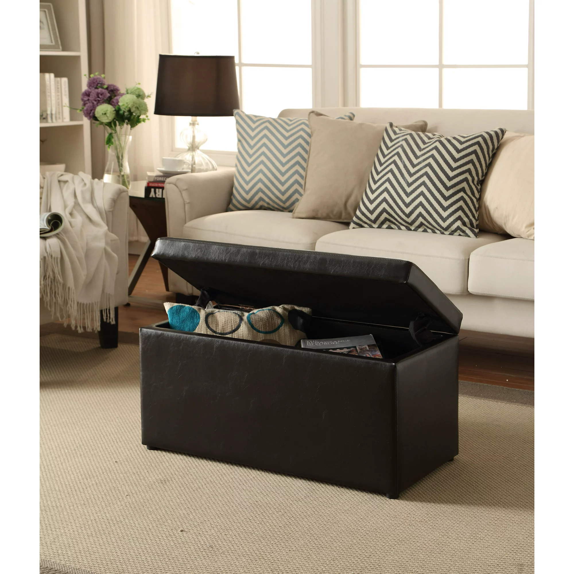Better Homes & Gardens 30-inch Hinged Storage Ottoman. Brown