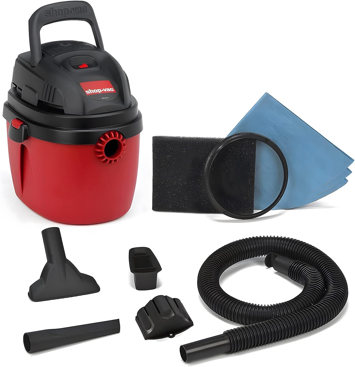Shop-Vac 1.5 Gallon 2.0 Peak Wet Dry Vacuum. Portable Compact Shop Vacuum with Collapsible Handle Wall Bracket & Attachments. ‎2030100
