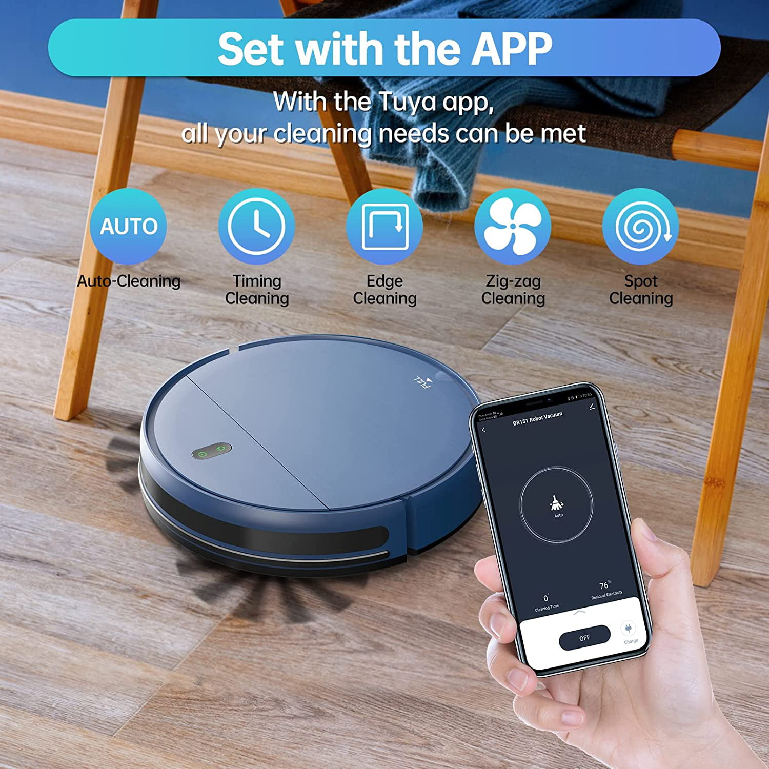 Robot Vacuum Cleaner. Robot Vacuum and Mop Combo Compatible with Alexa/WiFi/App. Self-Charging. 230ML Water Tank for Pet Hair. Hard Floors and Low Pile Carpet (Blue)