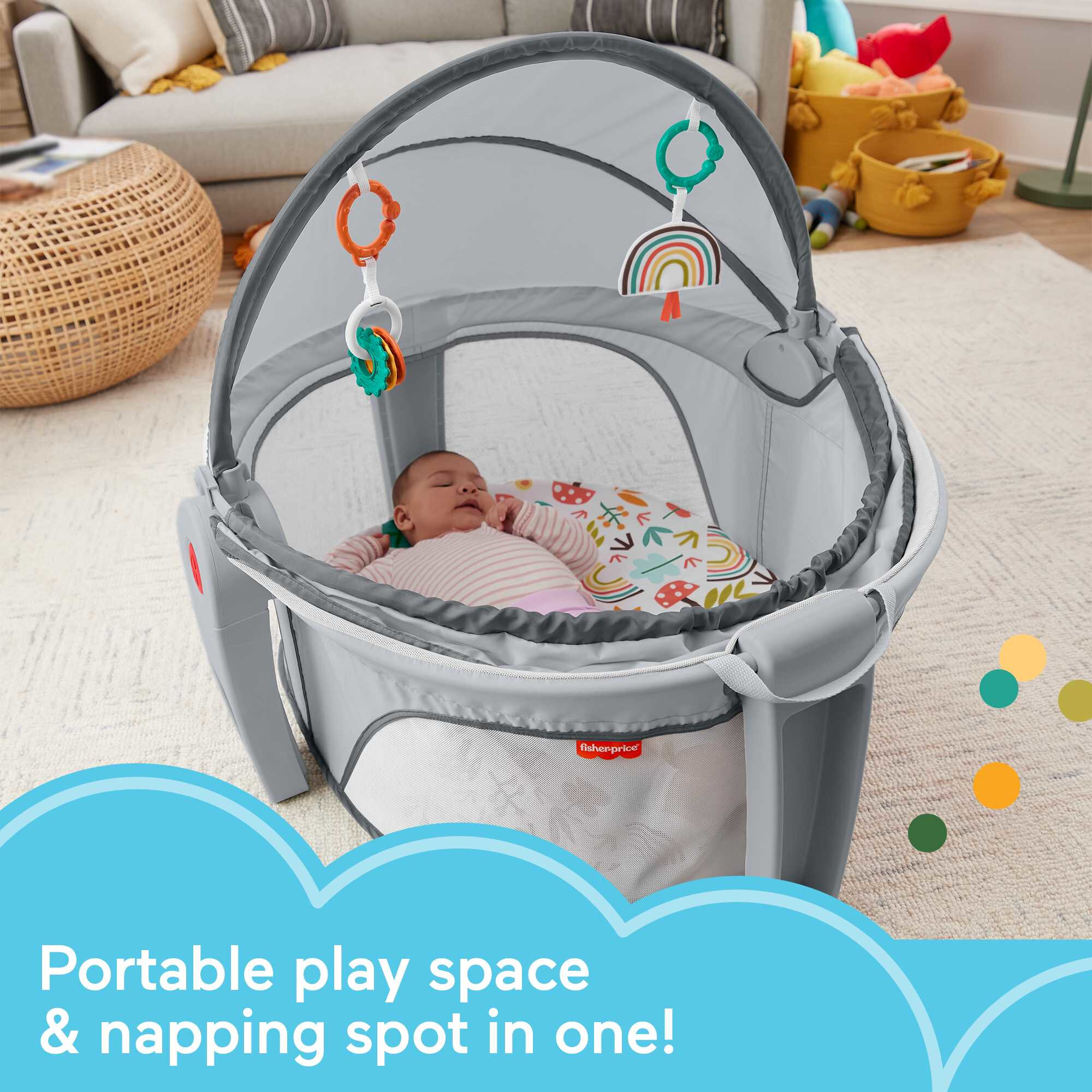 Fisher-Price Portable Baby Bassinet & Play Area with Toys. On-the-Go Baby Dome. Whimsical Forest