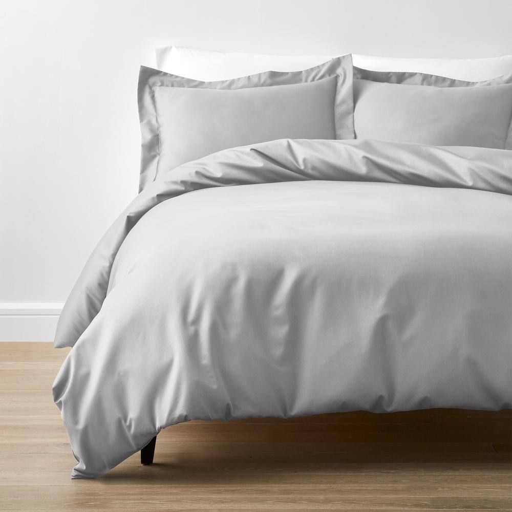 The Company Store  Legends Hotel Supima Light Gray Solid 450-Thread Count Sateen Queen Fitted Sheet - Light Gray