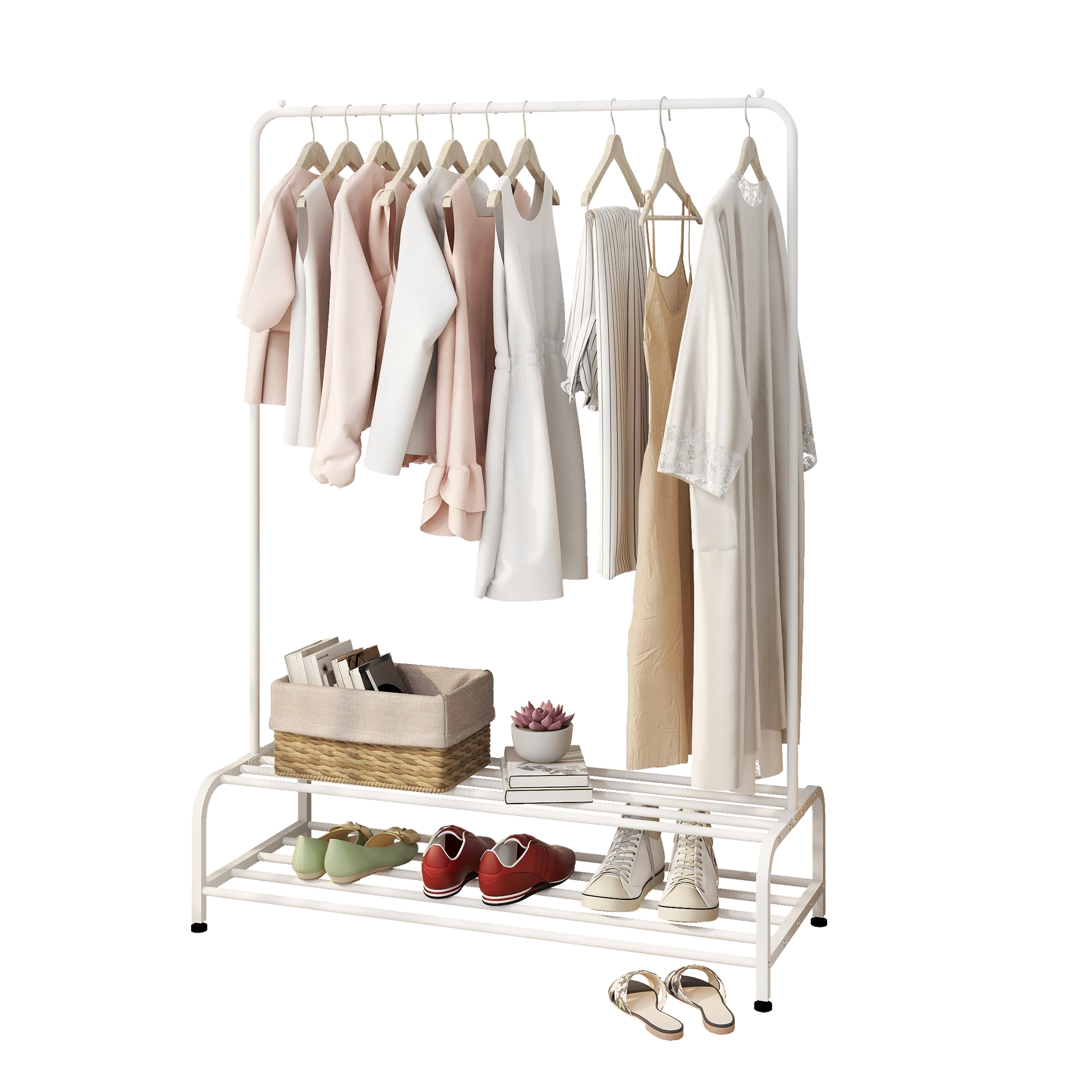DISCOUNTTODAY Clothing Garment Rack with Shelves. Metal Cloth Hanger Rack Stand Clothes Drying Rack for Hanging Clothes RT 49.02×11.42×2.17inch