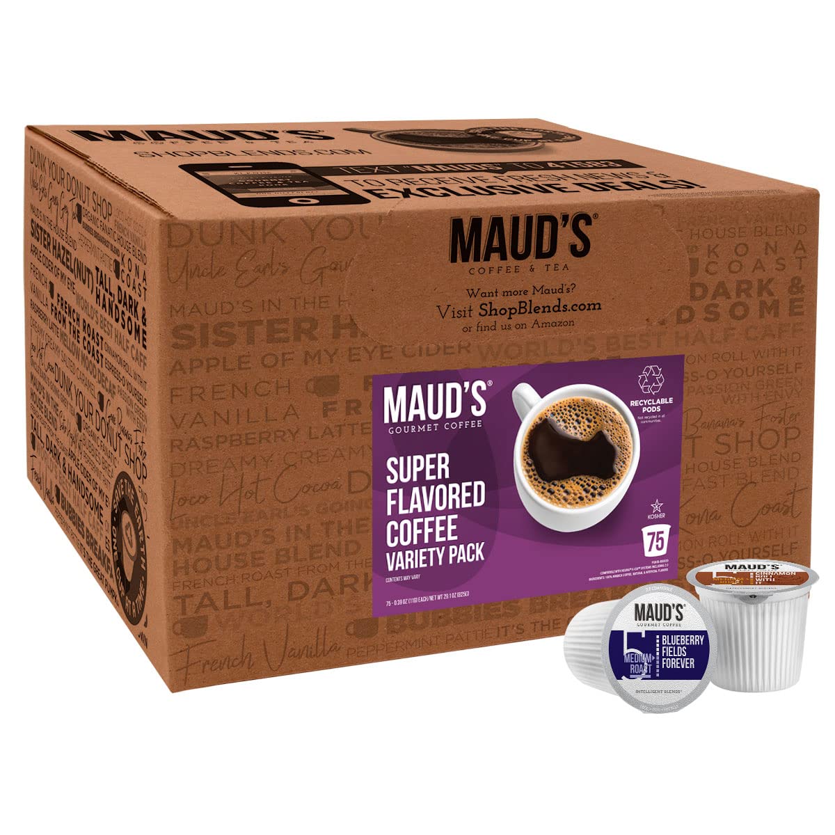 Maud-s Super Flavored Coffee Variety Pack. 80ct. Solar Energy Produced Recyclable Single Serve Flavored Coffee Pods Jam-Packed with 16 Flavors - 100% Arabica Coffee California Roasted. KCup Compatible