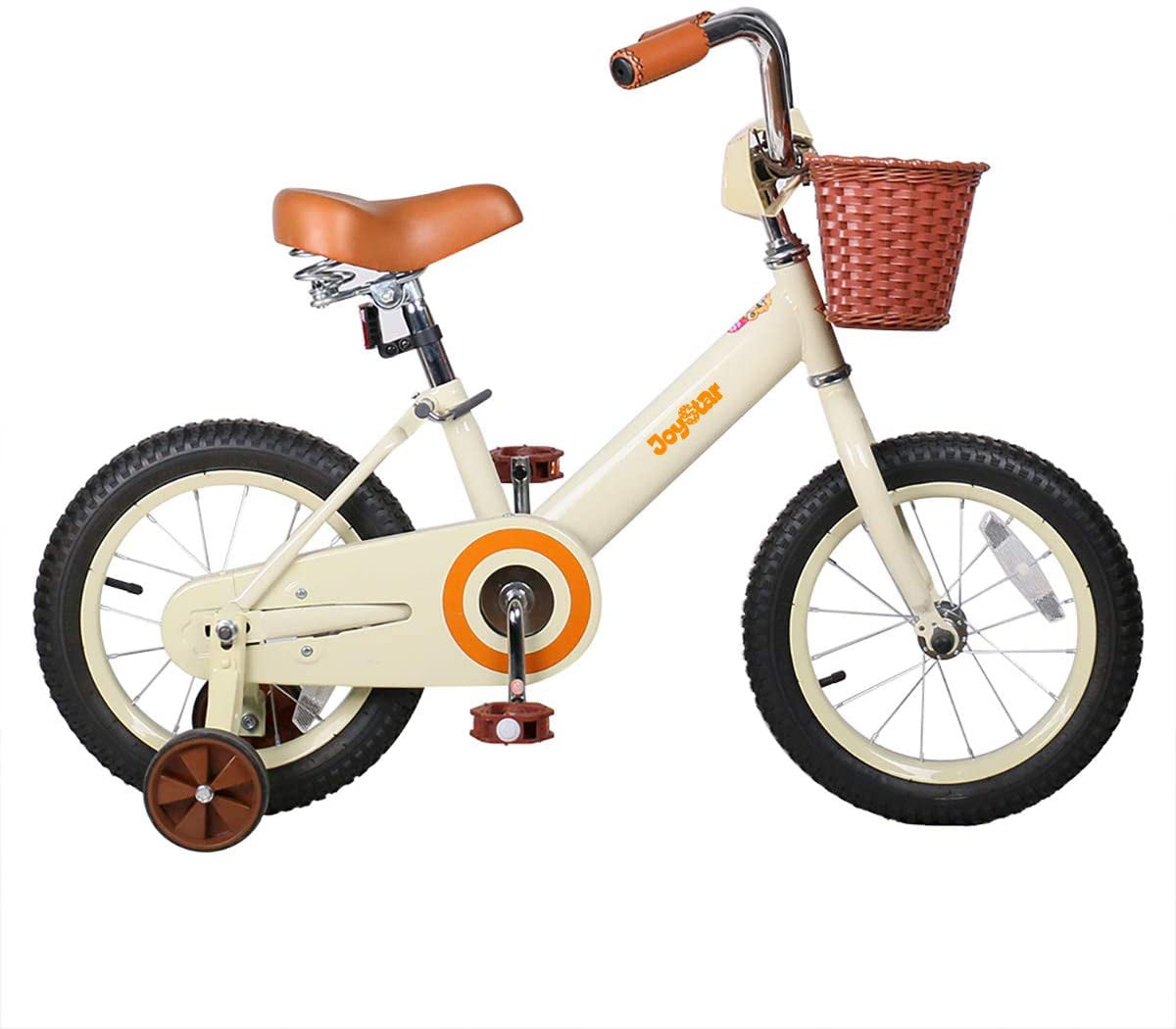 JOYSTAR Vintage 12 Inch Kids Bike with Basket & Training Wheels for 2-7 Years Old Girls & Boys (Green. Beige & Pink)