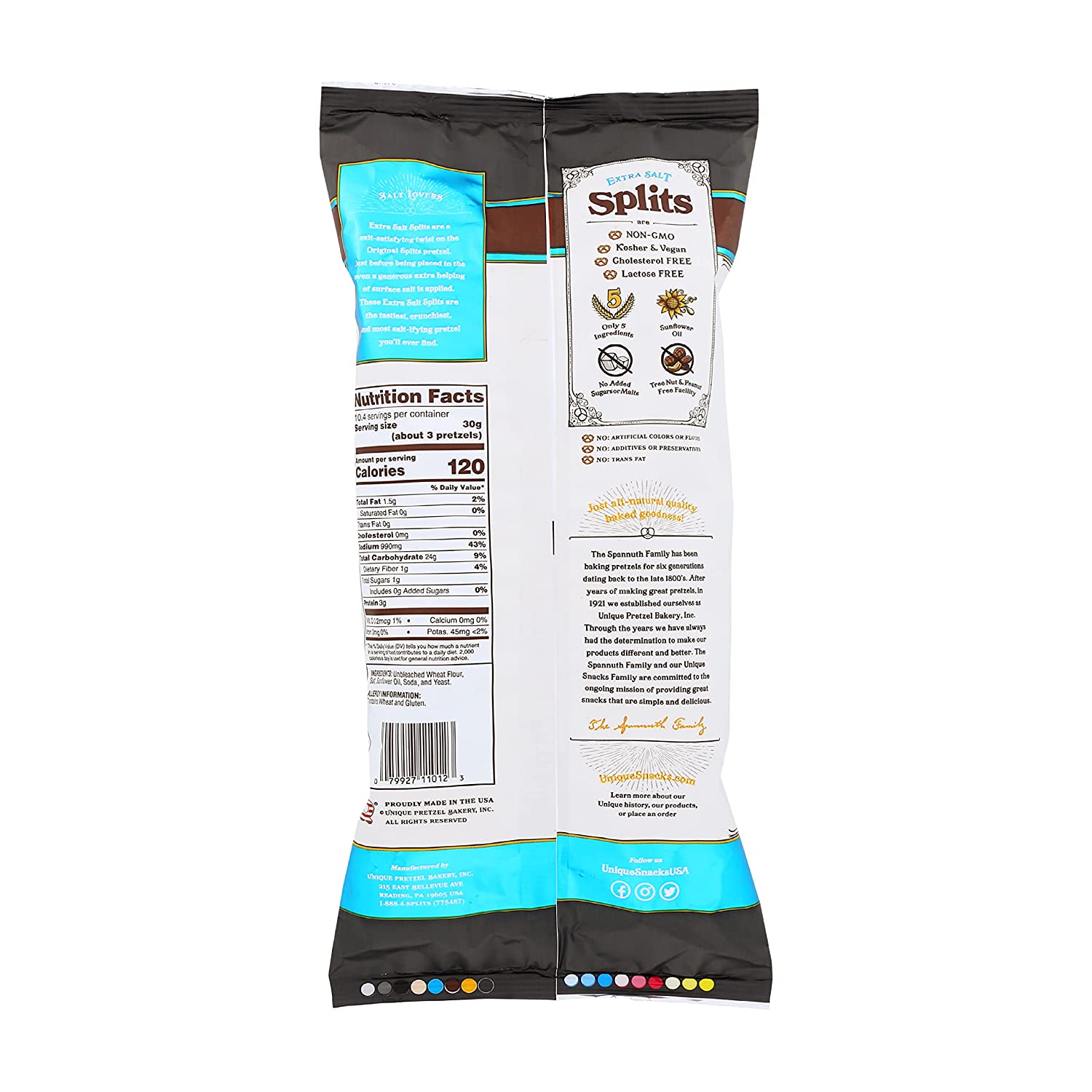 Unique Snacks Extra Salt Splits Pretzels. Delicious Homestyle Baked. Certified OU Kosher and Non-GMO. No Artificial Flavor. 11 Oz Bags (Pack of 6)