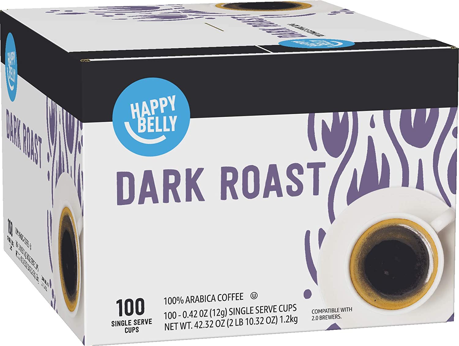 Happy Belly 100 Ct. Dark Roast Coffee Pods Compatible with Keurig 2.0 K-Cup Brewers