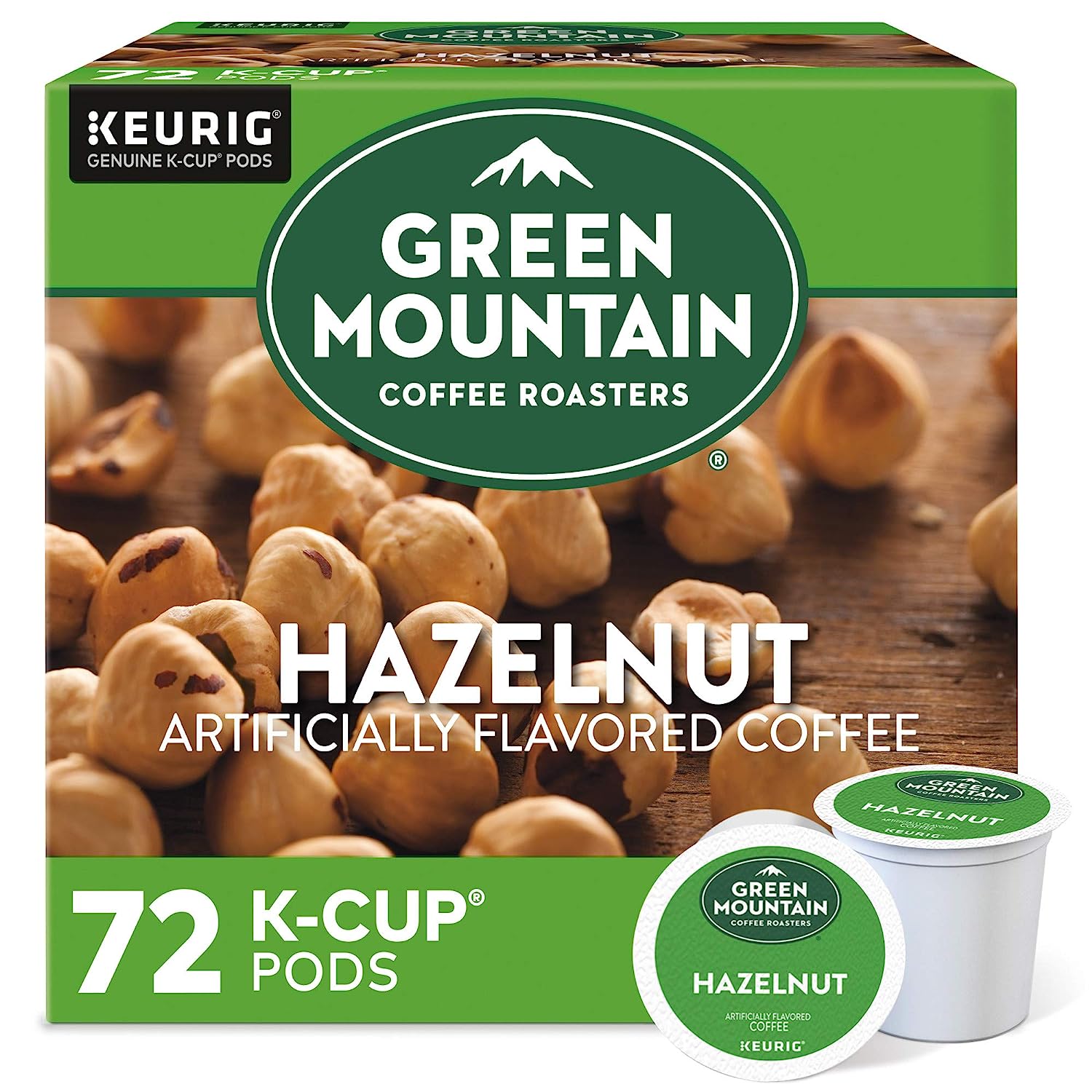Green Mountain Coffee Roasters Hazelnut. Single-Serve Keurig K-Cup Pods. Flavored Light Roast Coffee. 72 Count