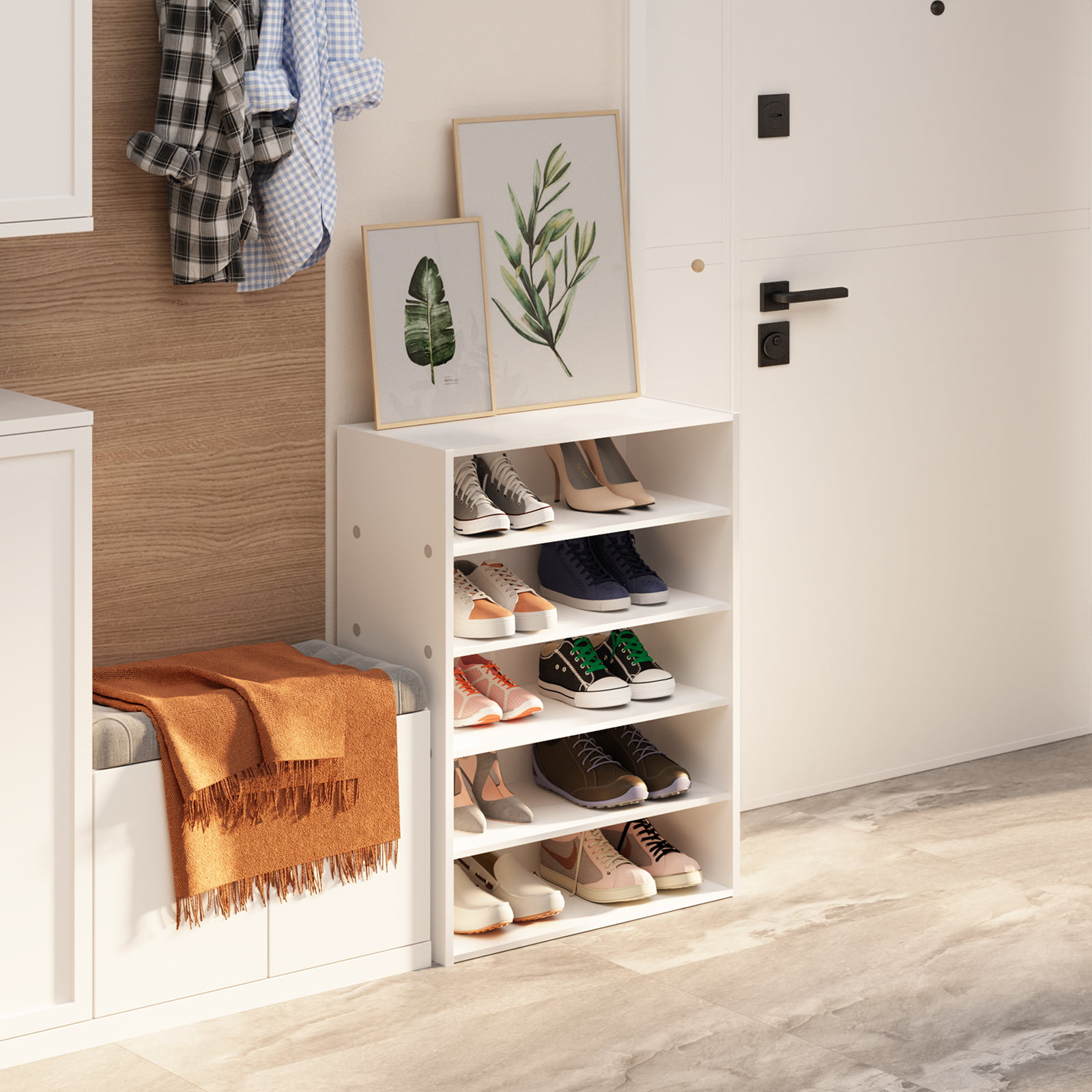 Shoe Rack for Entryway. HAIOOU 5 Tiers 15 Pair Wooden Shoe Rack Organizer Stand for Entryway Closet. White